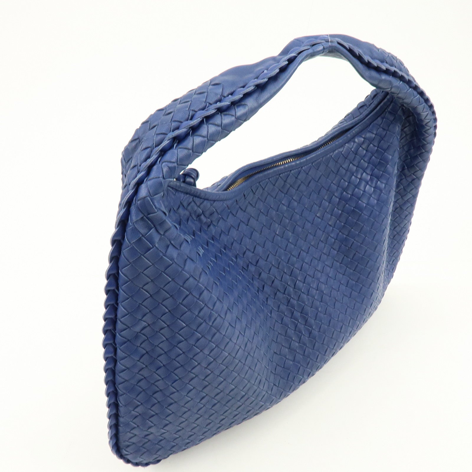 BOTTEGA VENETA Hobo Intrecciato Leather Shoulder Bag Blue 115654
