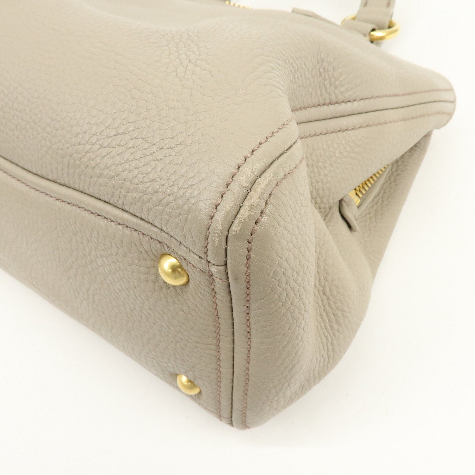 MIU MIU Leather 2Way Bag Hand Bag Shoulder Bag Beige RN0757
