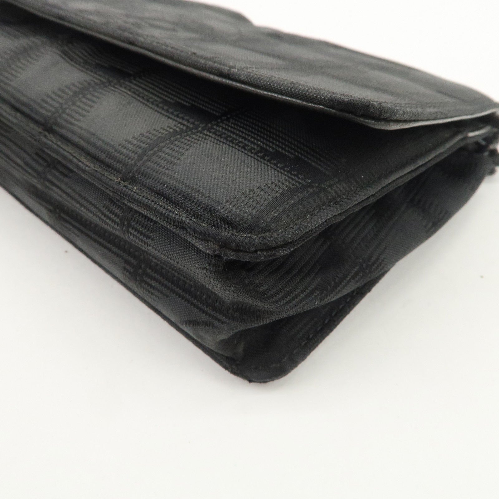 Chanel New Travel Line Nylon Jacquard Leather Chain Wallet Black A15772 Used