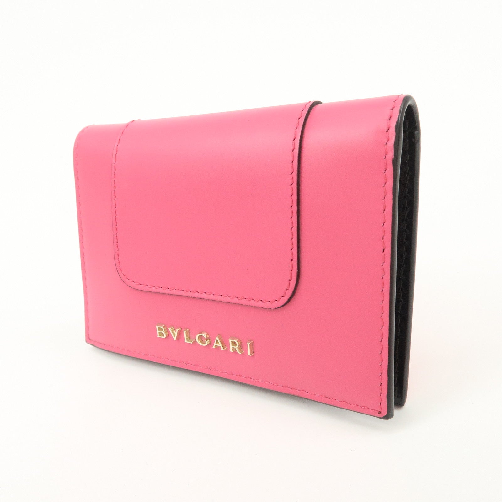 BVLGARI Serpenti Leather Card Case Card Holder Pink
