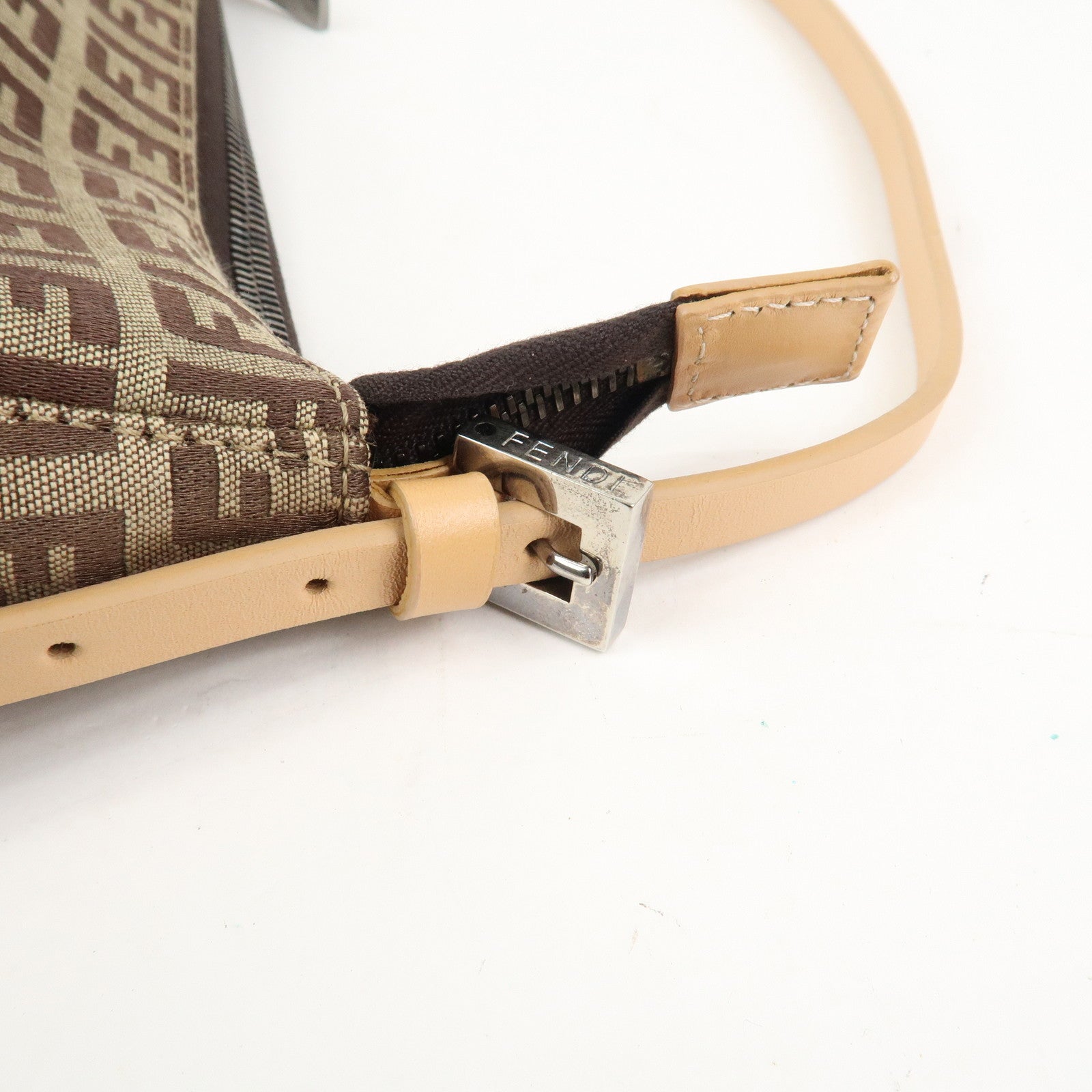 FENDI Zucchino Canvas Leather Shoulder Bag Hand Bag Brown 8BR156