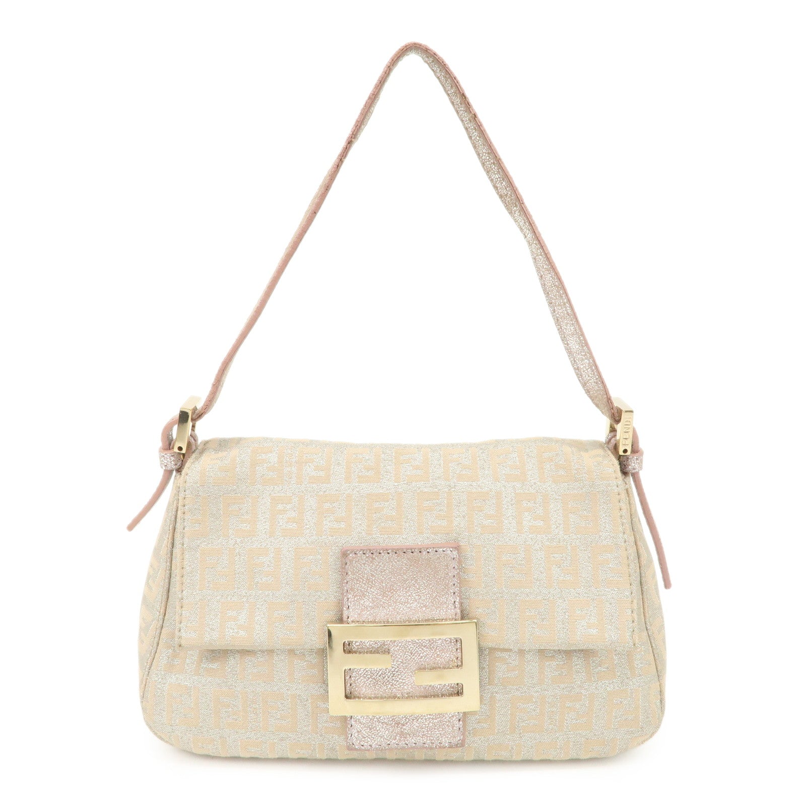 FENDI Mini Mamma Baguette Zucchino Canvas Leather Shoulder Bag 8BR180 Used