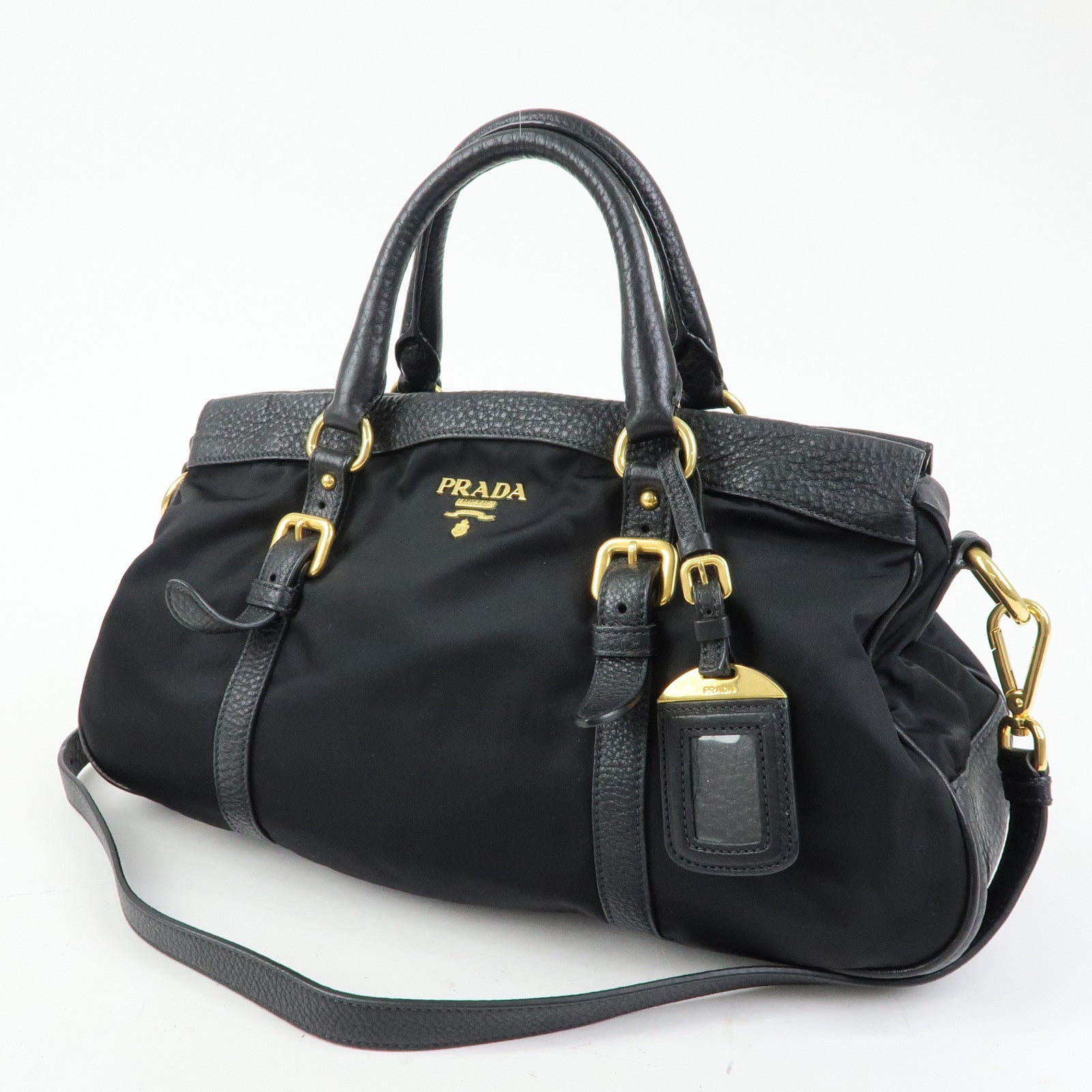 PRADA Logo Nylon Leather 2Way Shoulder Bag Hand Bag Black BN2032