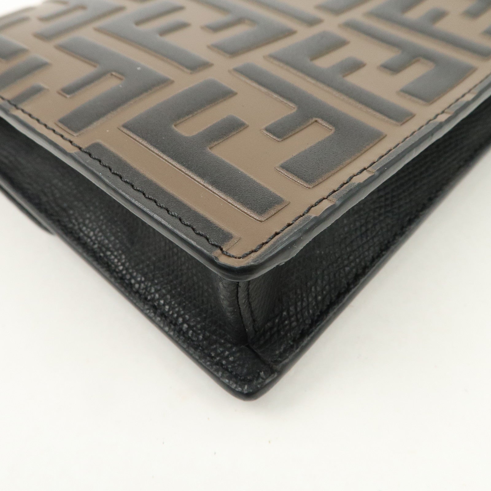 FENDI F is FENDI Leather Chain Shoulder Bag Black Brown 8BS006 Used