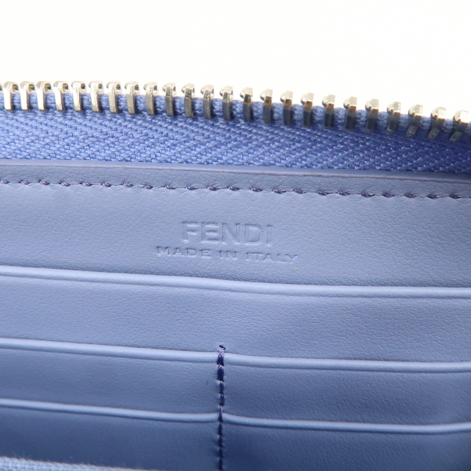 FENDI Plexiglass Studs Round Zippy Long Wallet Light Blue 8M0299