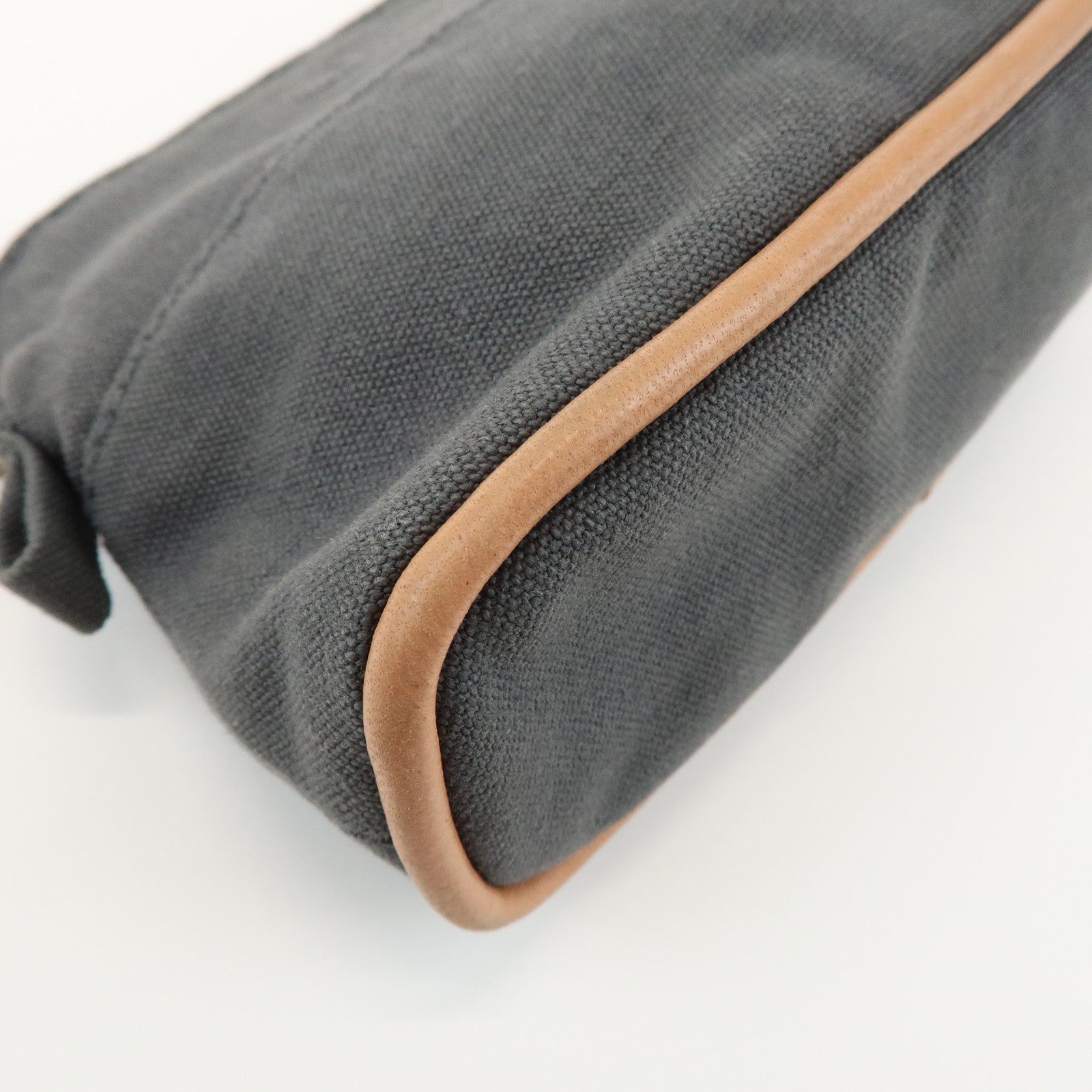 HERMES Logo Canvas Leather Bolide Pouch 16 Cosmetic Pouch