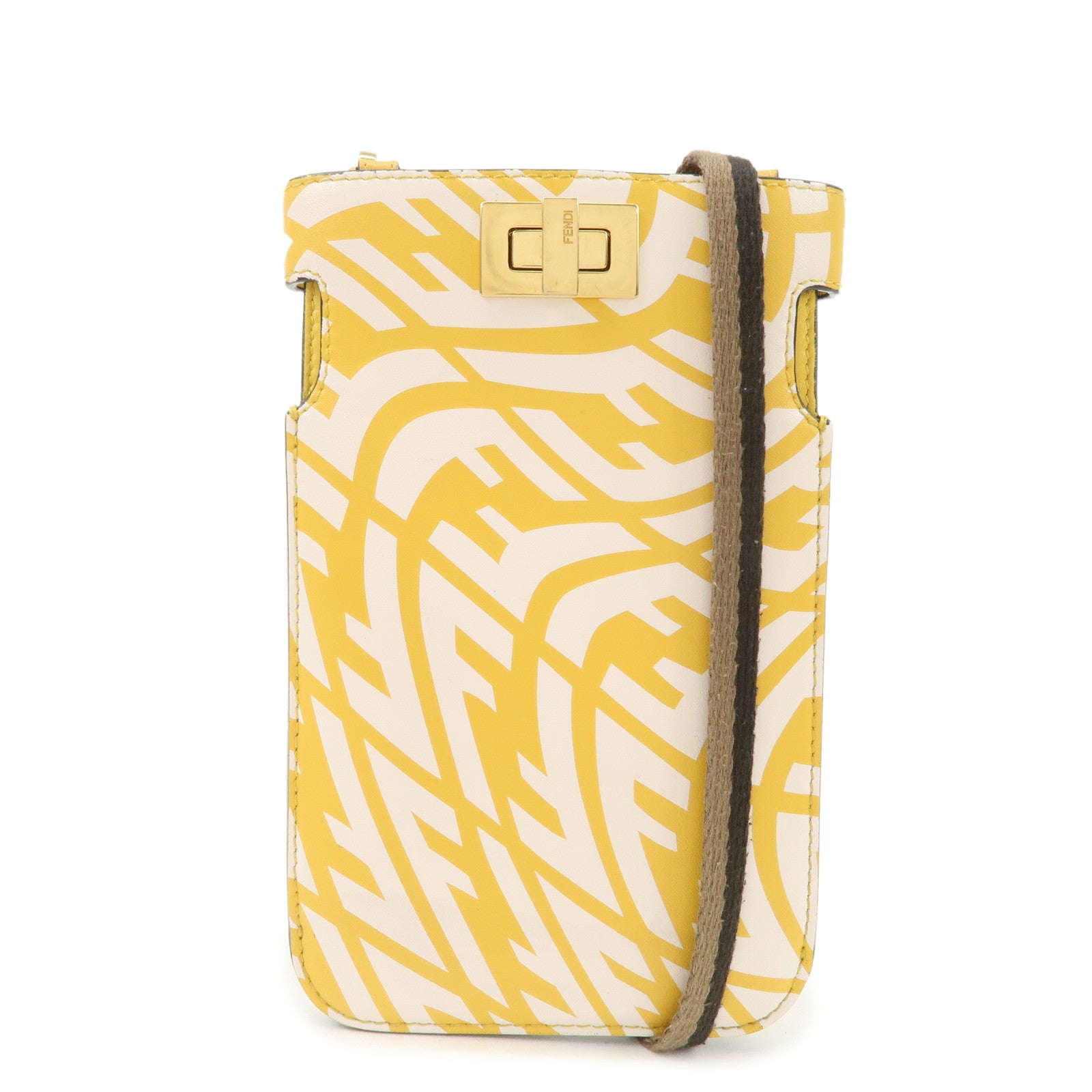 FENDI Leather Peekaphone Cellphone Case Shoulder Bag Yellow 8M0442 Used