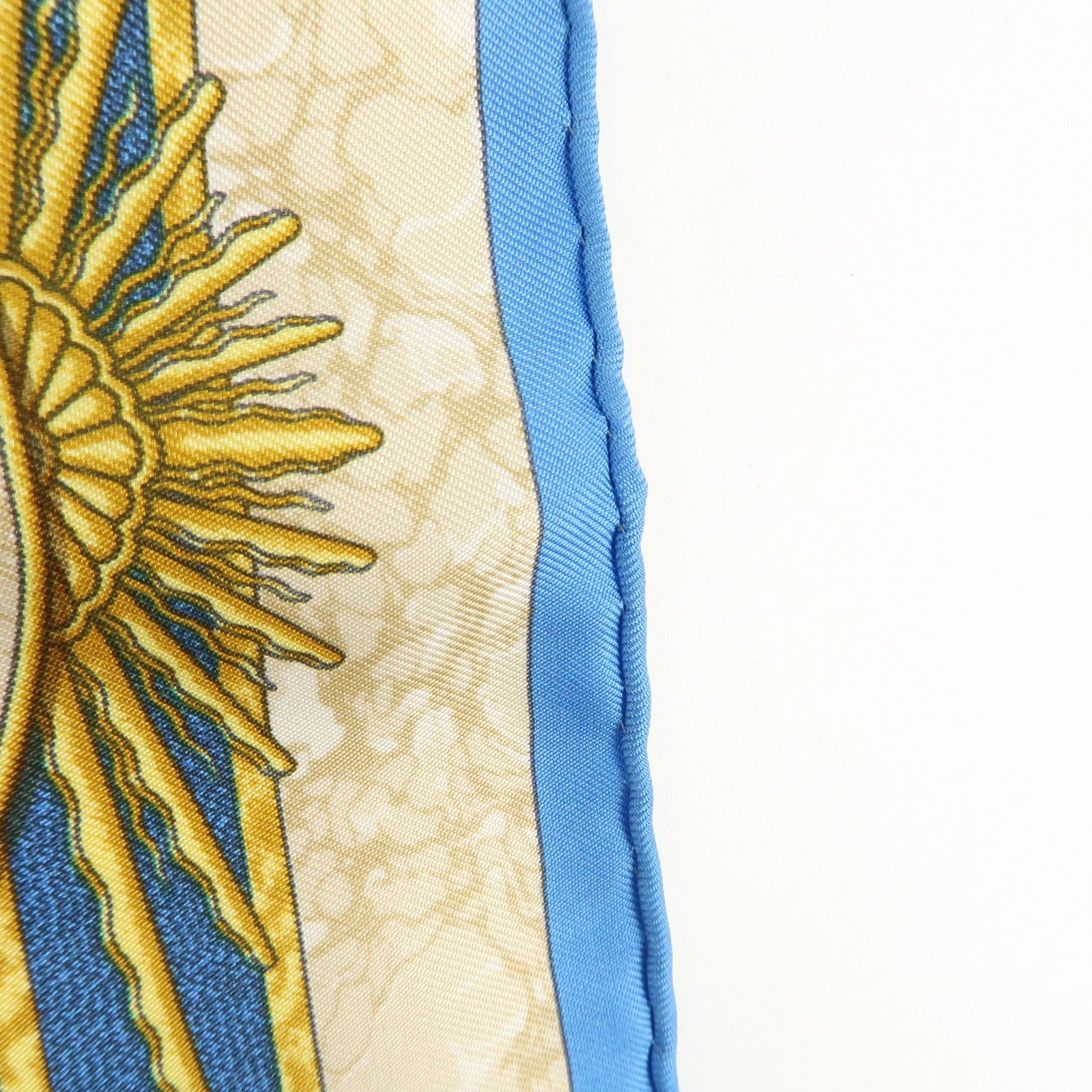 HERMES Petit Carre 40 Silk 100% GLORIA SOL Mini Scarf Beige Blue