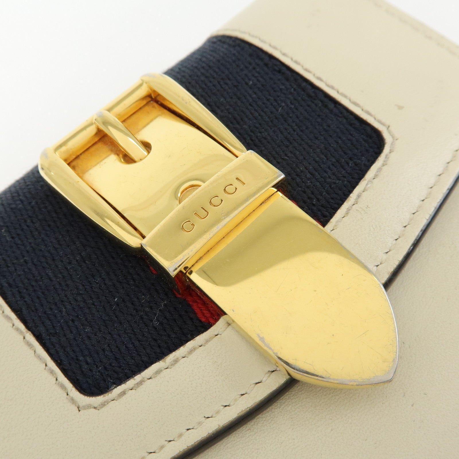 GUCCI Sherry Silvie Leather Tri-fold Compact Wallet Ivory 476081
