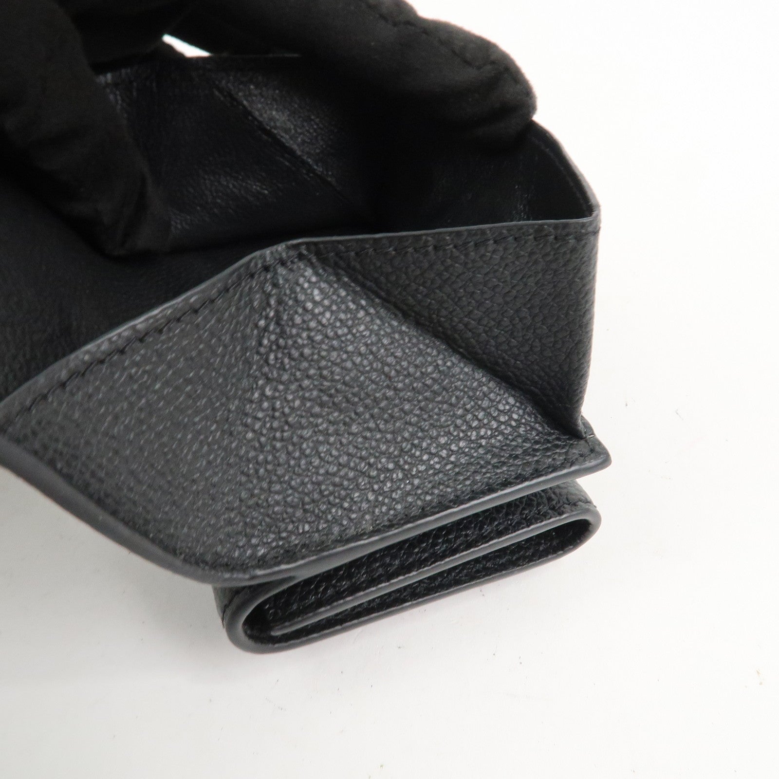 SAINT LAURENT Leather Tri-fold Compact Wallet Black Silver HDW