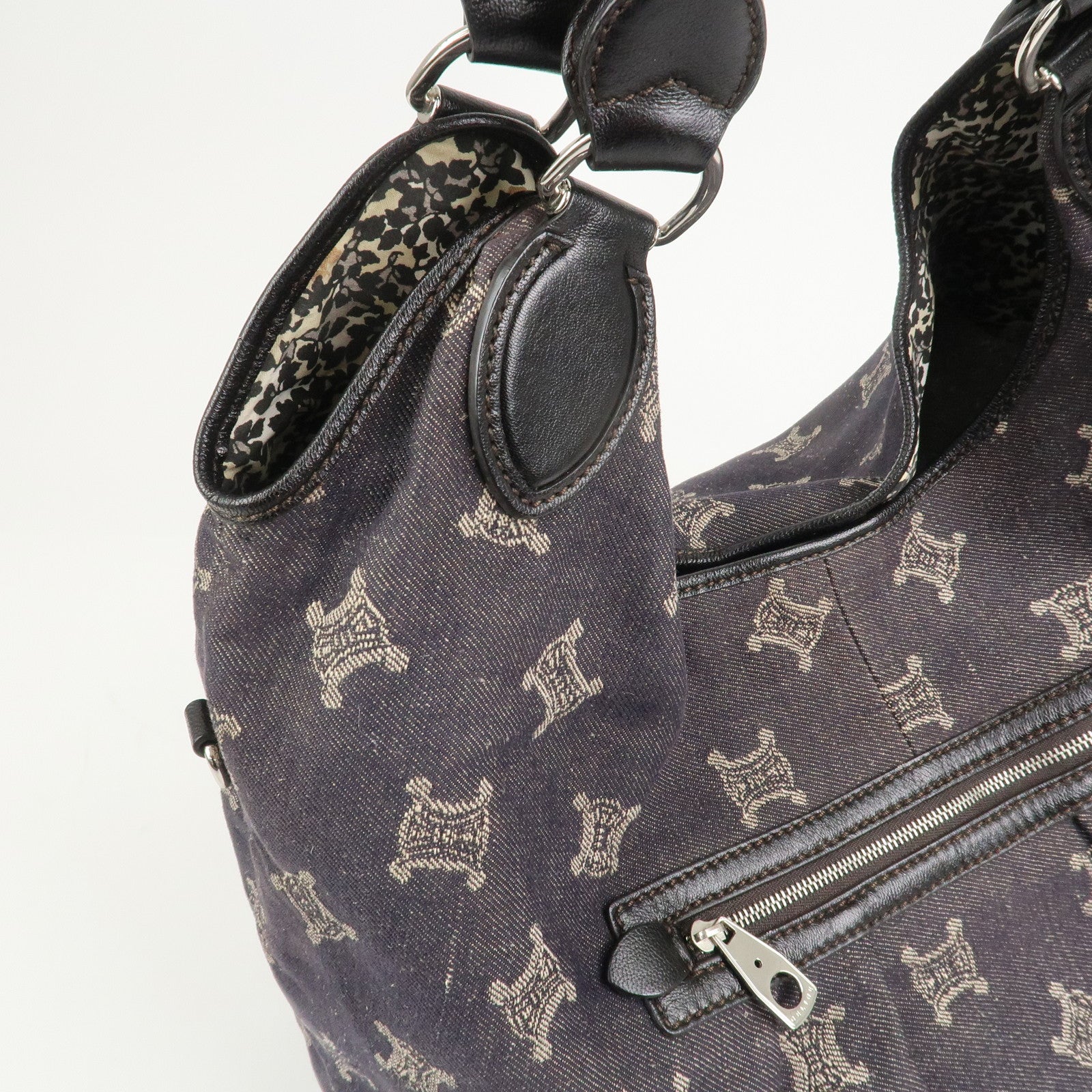 CELINE Macadam Denim Leather 2Way Shoulder Bag Indigo Blue Brown