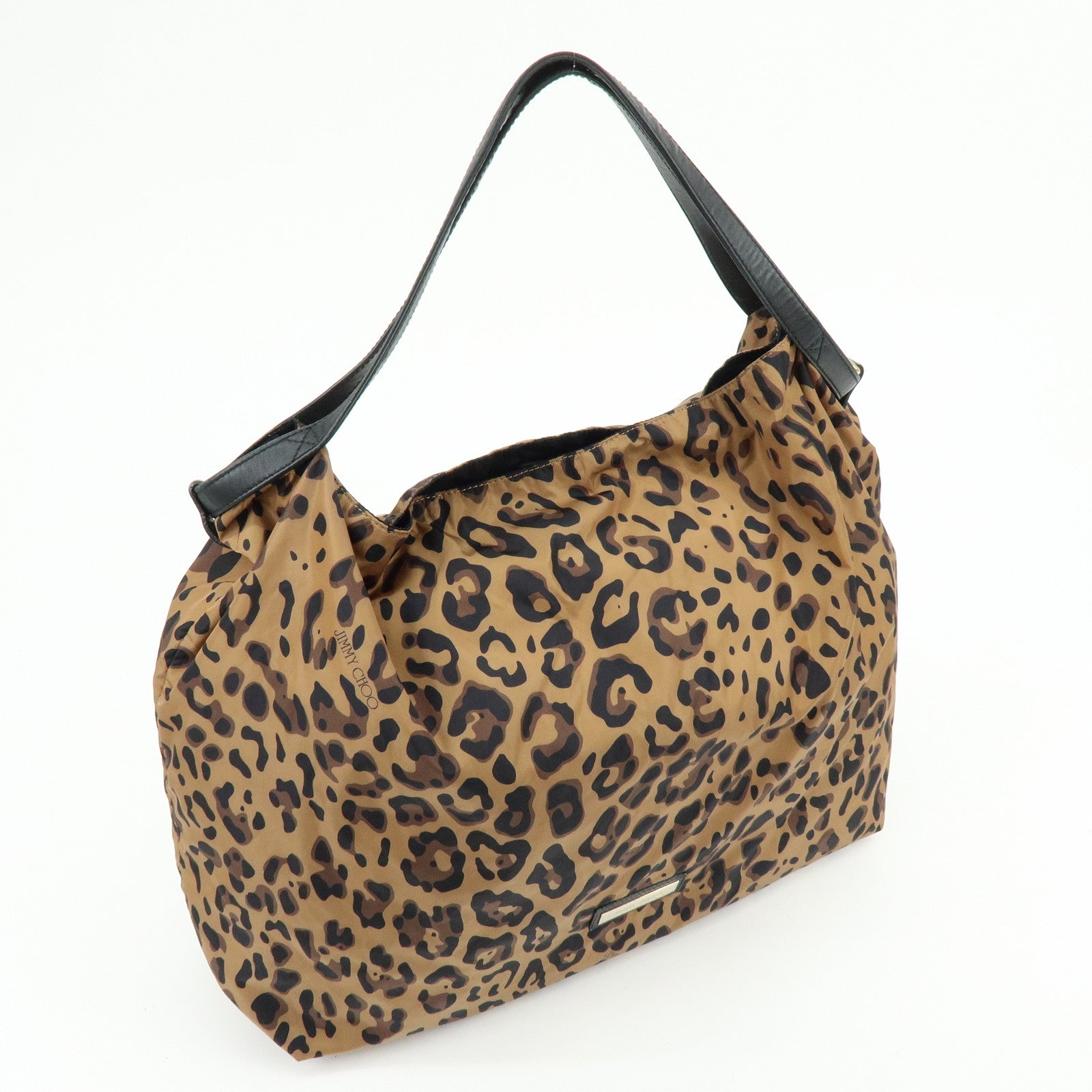 JIMMY CHOO Nylon Leather Shoulder Bag Hand Bag Animal Print Brown