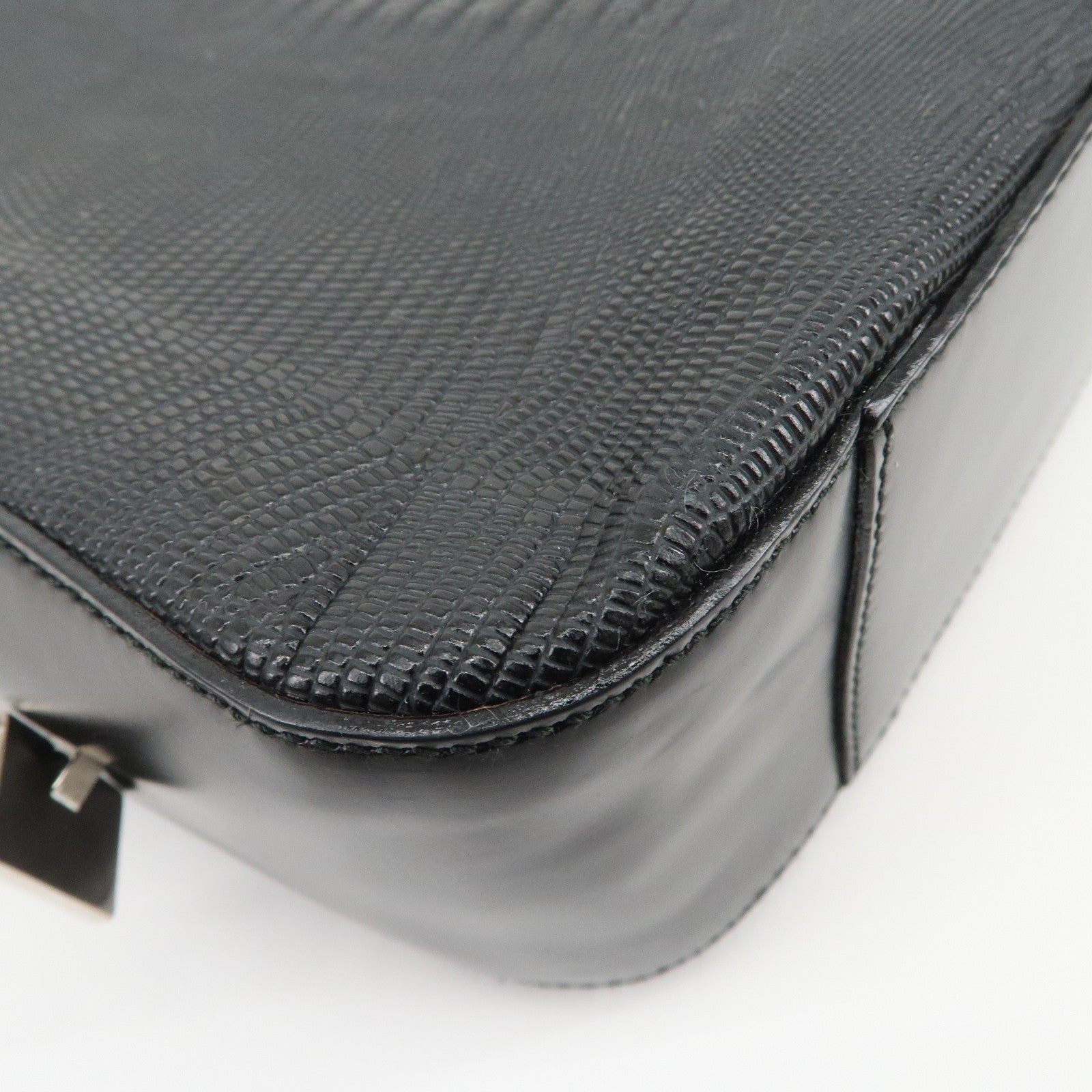 Ferragamo Gancini Embossed Leather Tote Bag Hand Bag Black