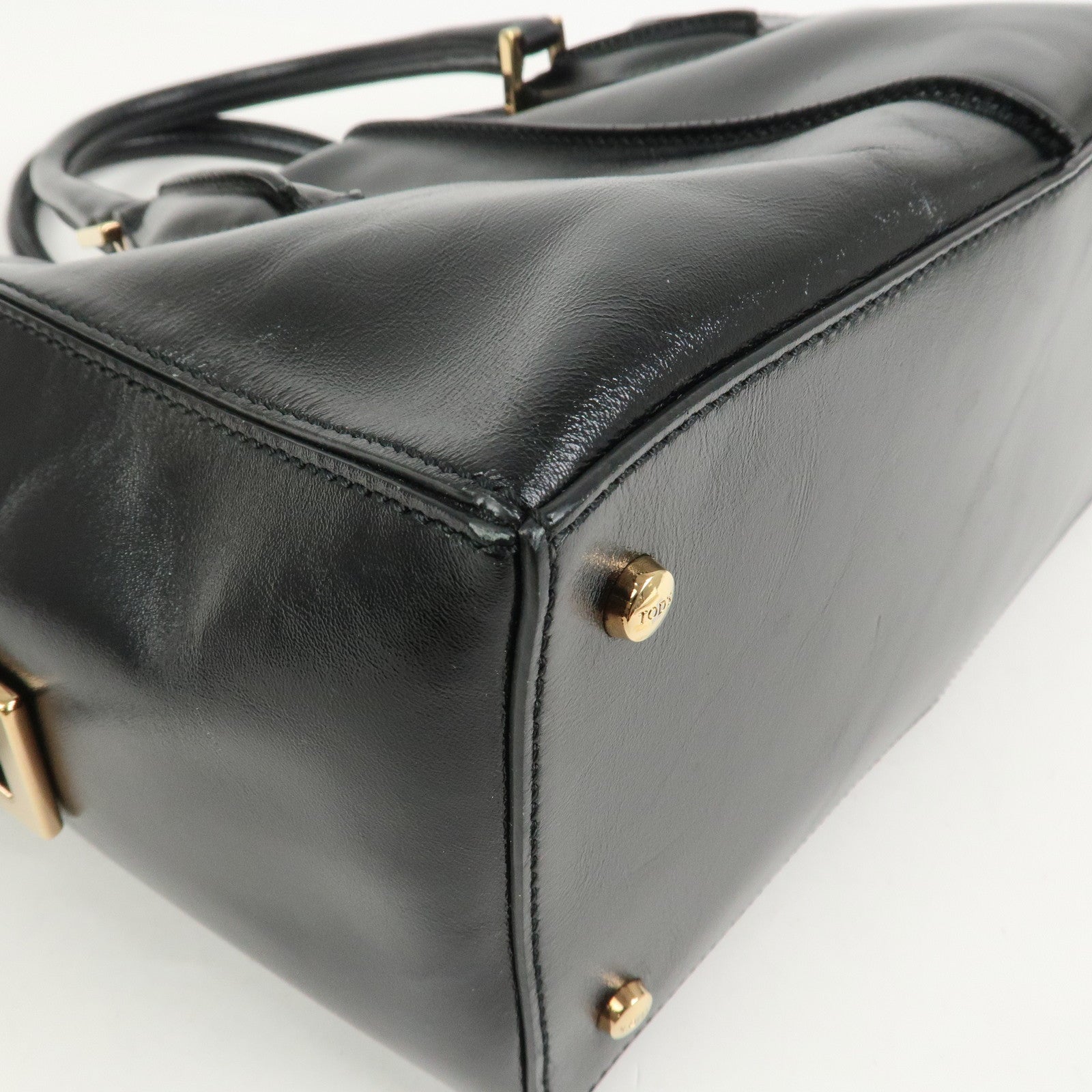 TOD’S D Cube Leather 2 Way Bag Hand Bag Shoulder Bag Black Gold