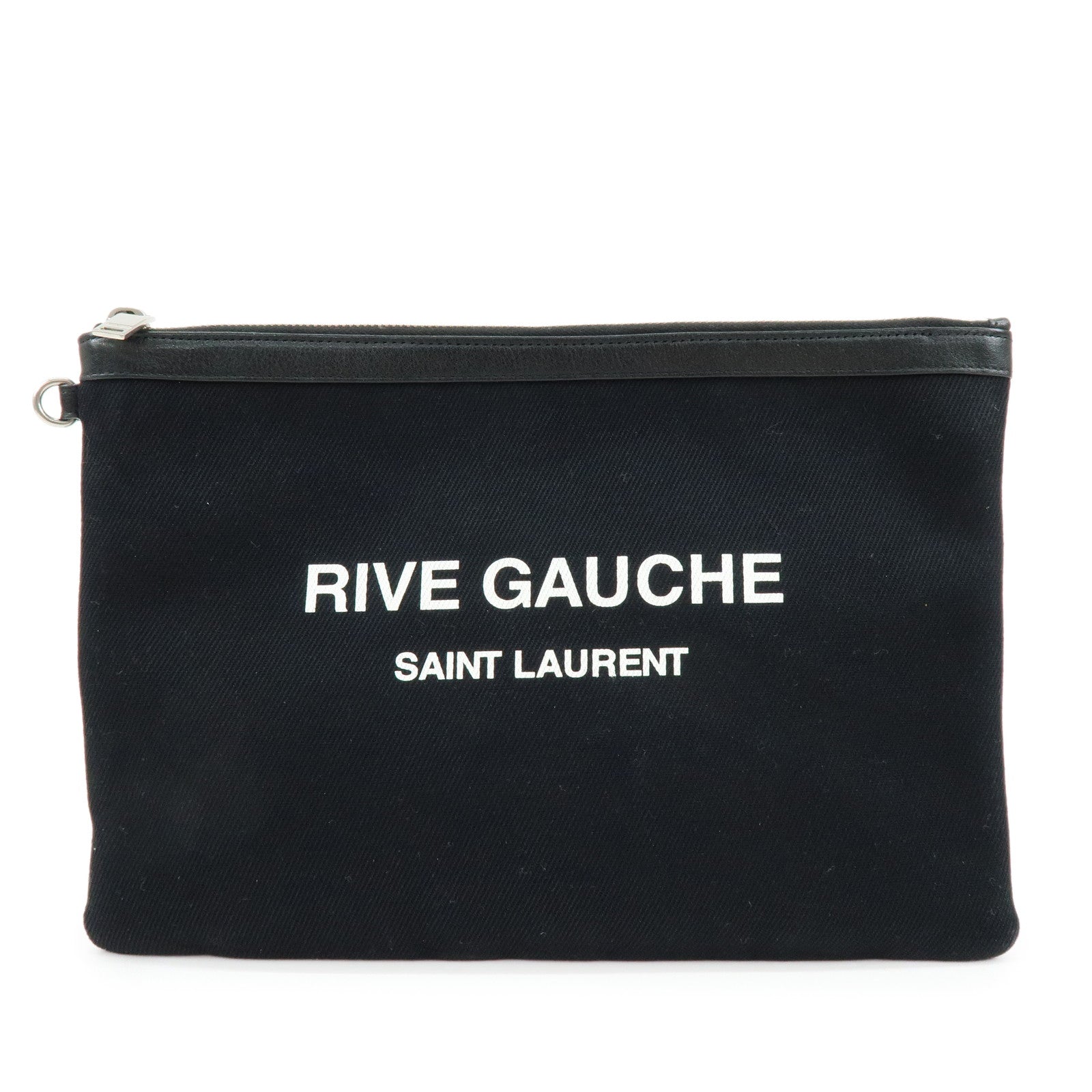 SAINT LAURENT PARIS Canvas Leather Clutch Bag Pouch Black