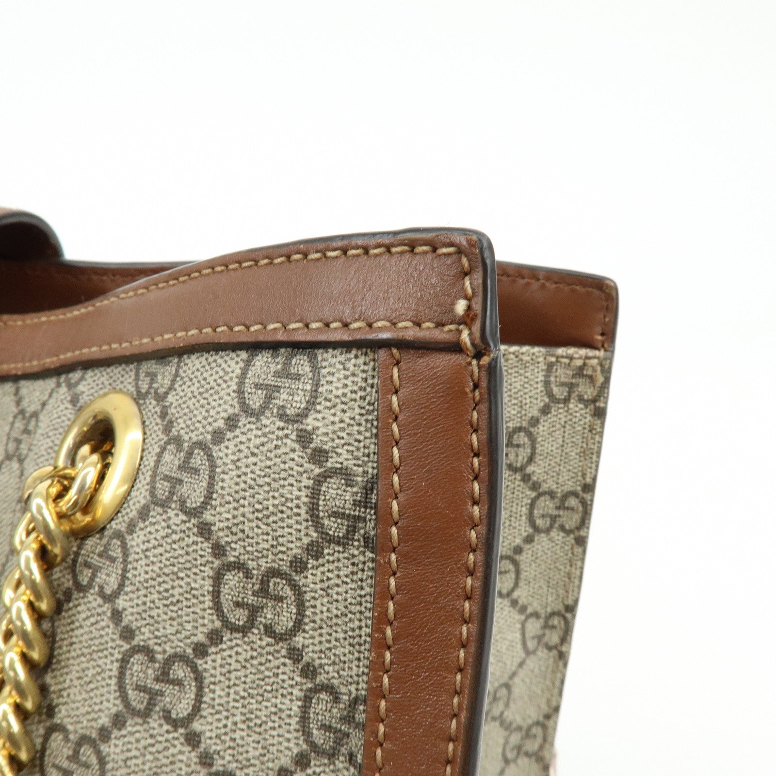 GUCCI GG Supreme PVC Leather Chain Shoulder Bag Beige Brown 479197