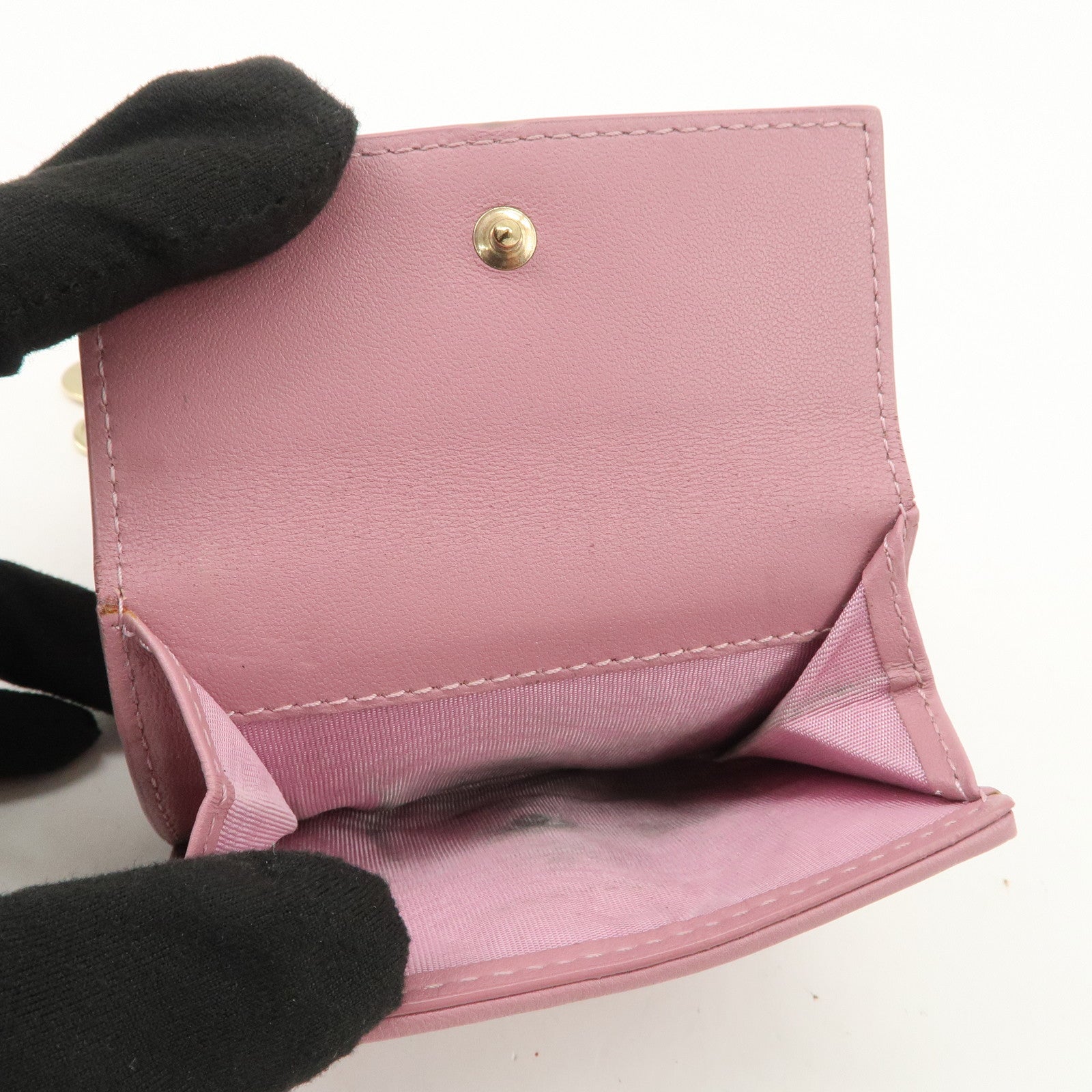 Christian Dior Cannage Leather Tri-fold Compact Wallet Pink