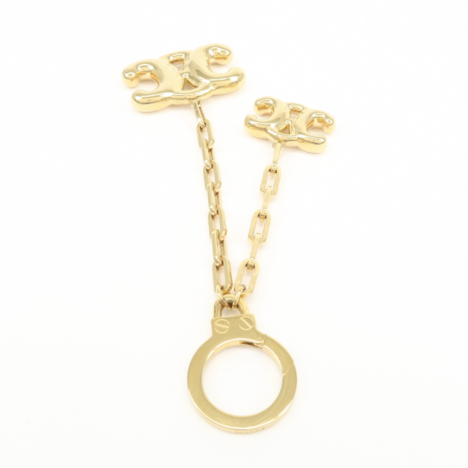 CELINE Triomphe Metal Bag Charm Key Holder Key Charm Gold