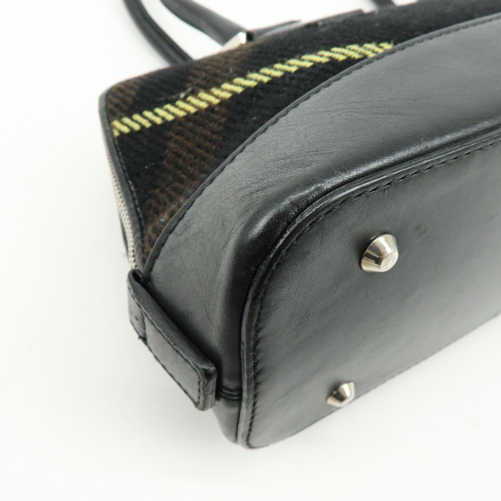 BURBERRY Plaid Canvas Leather Shoulder Bag Hand Bag Black Brown