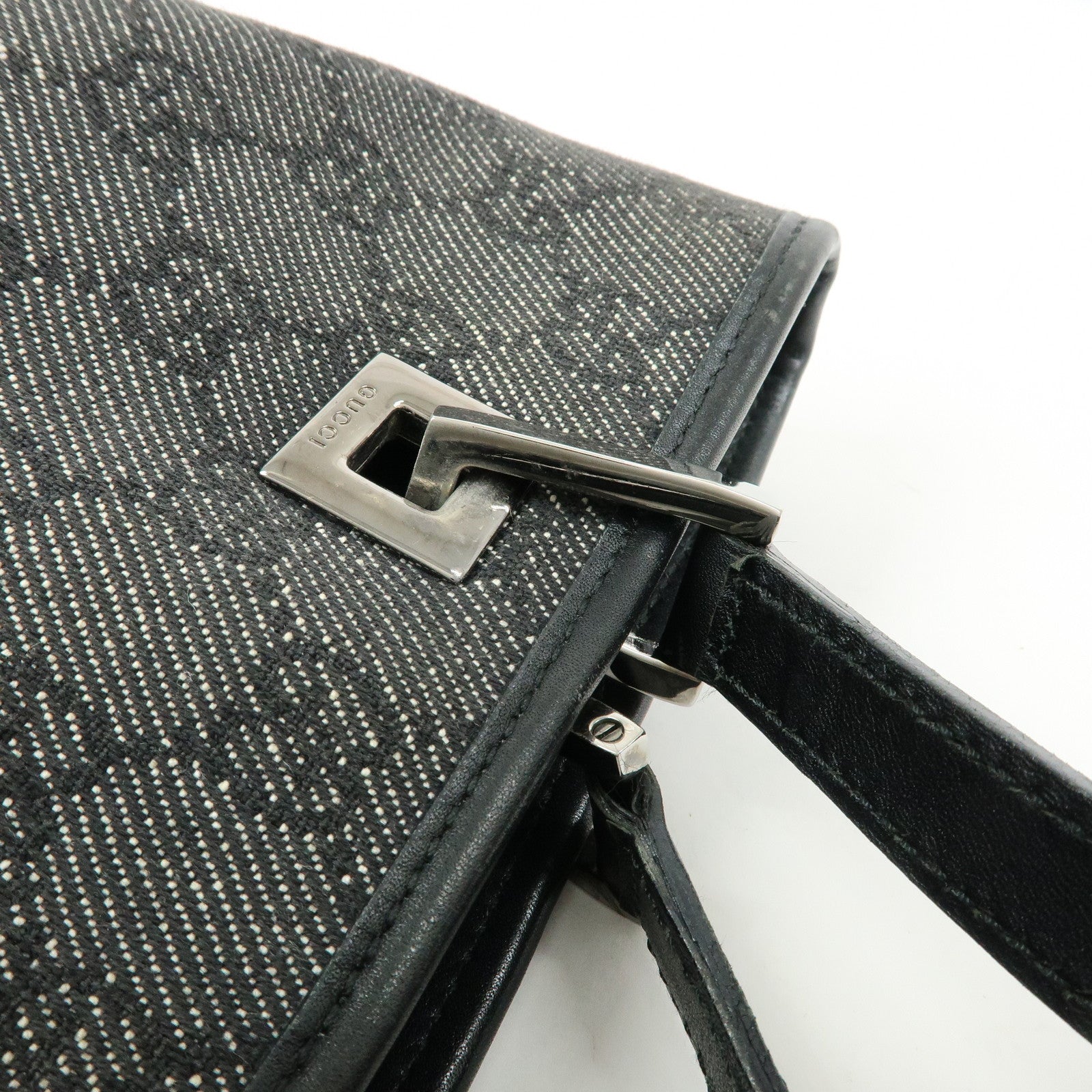 GUCCI GG Denim Leather Tote Bag Shoulder Bag Black 31244
