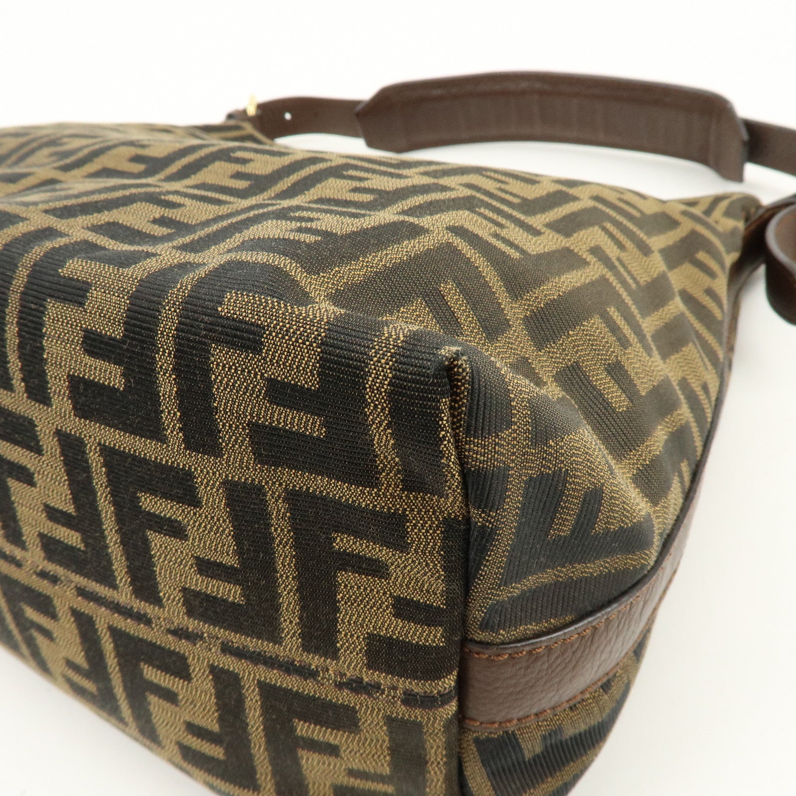 FENDI Zucca Canvas Leather Shoulder Bag Black Brown 8BR698