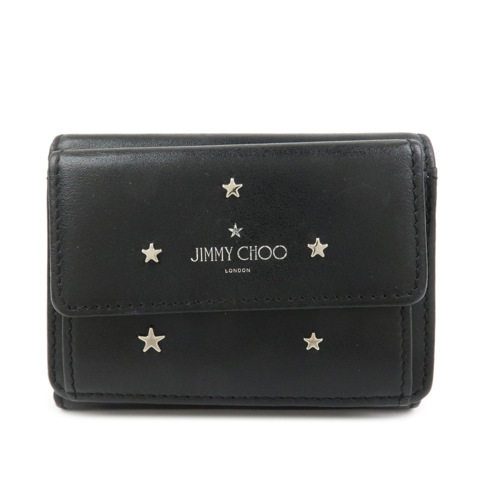 JIMMY CHOO Studs Leather Tri-Fold Compact Wallet Black