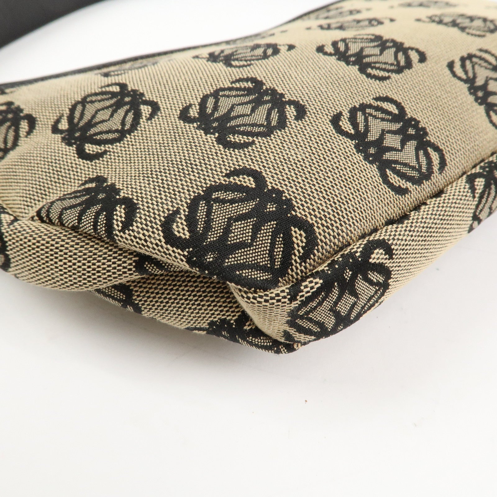 LOEWE Anagram Logo Canvas Leather Shoulder Bag Hand Bag Beige Black