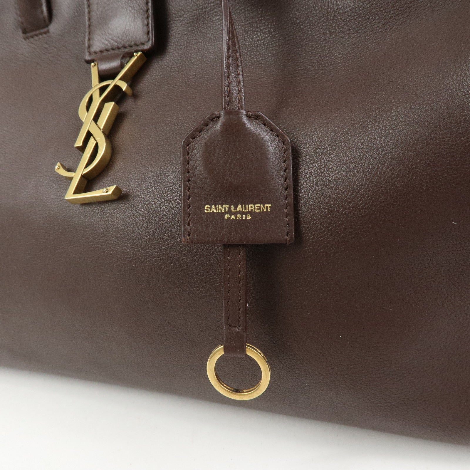SAINT LAURENT Downtown Cabas Leather Suede 2WAY Bag Hand Bag Brown