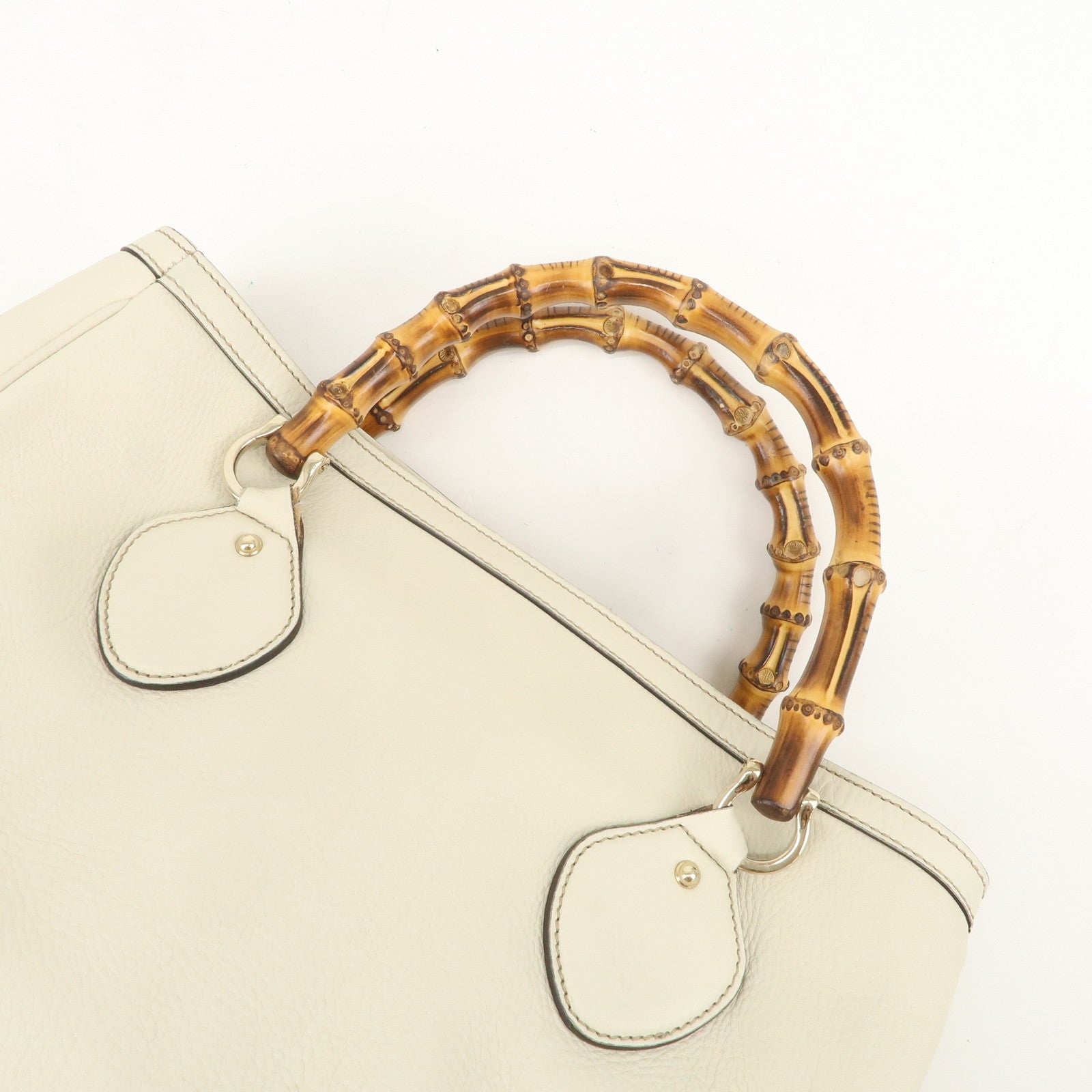 GUCCI Bamboo Leather 2Way Bag Hand Bag Shoulder Bag Ivory 282317