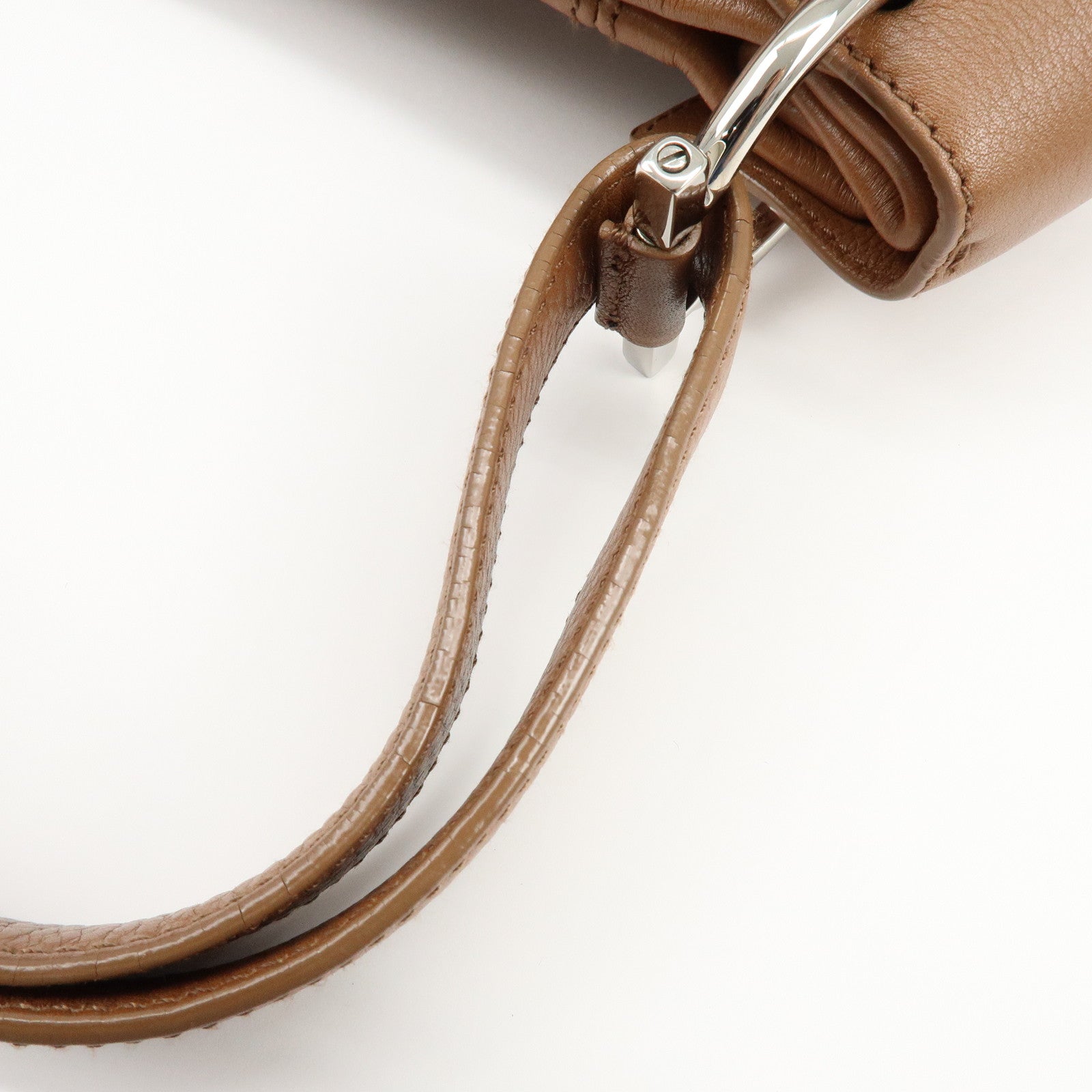 Ferragamo Gancini Leather Shoulder Bag Hand Bag Charm Brown