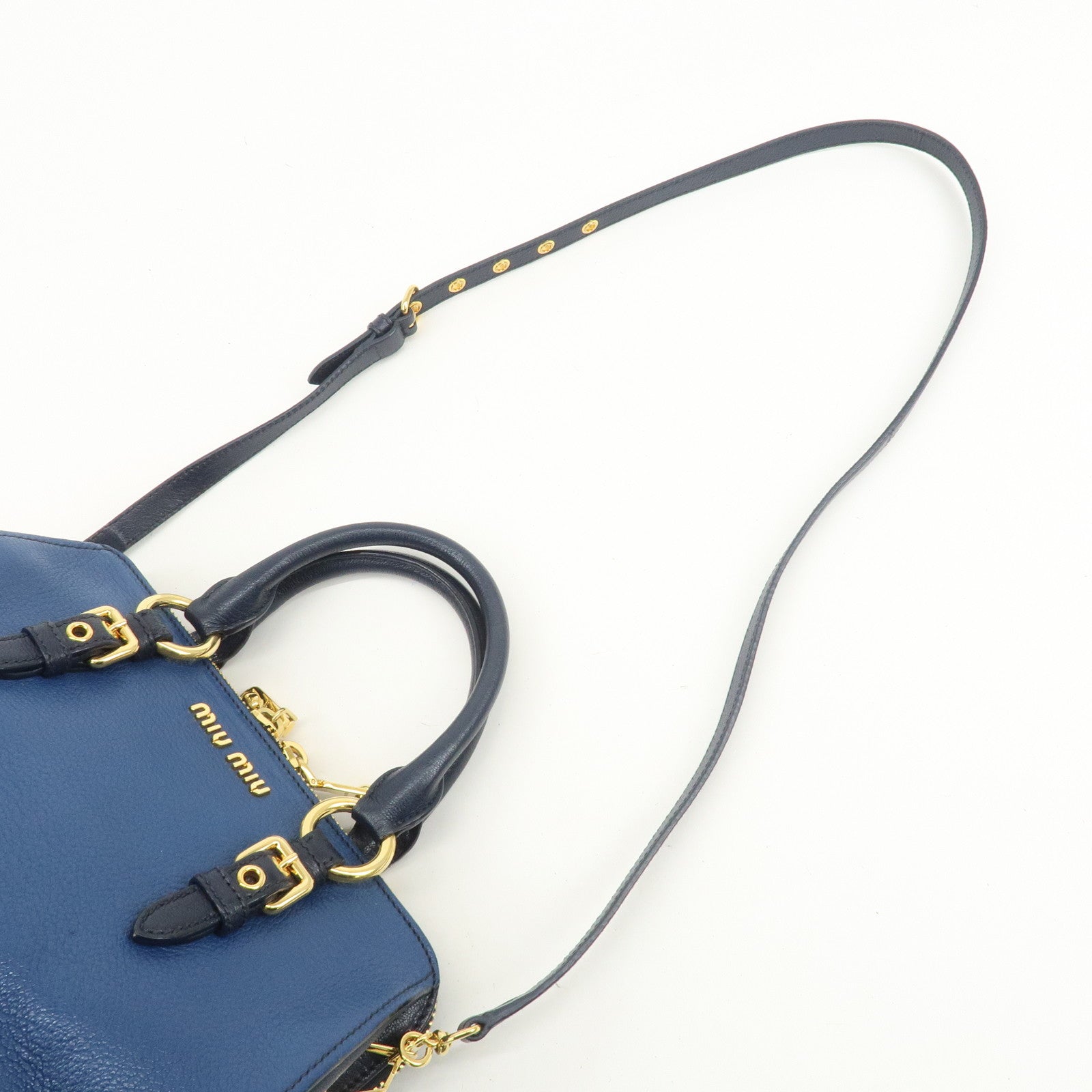 MIU MIU MADRAS 2Way Bag Hand Bag Shoulder Bag Blue RL0058