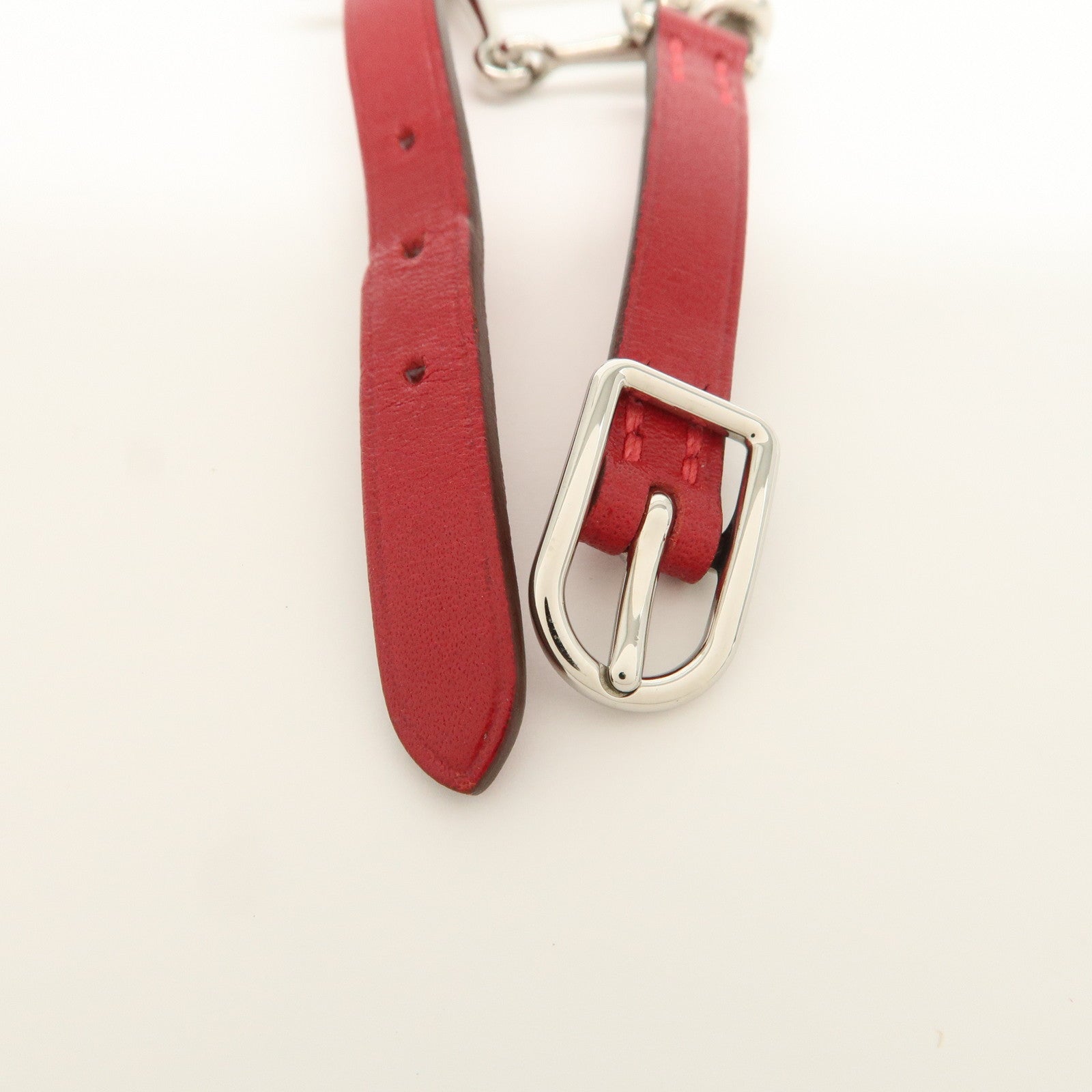 HERMERS MORS Leather Bracelet Red Silver Hardware