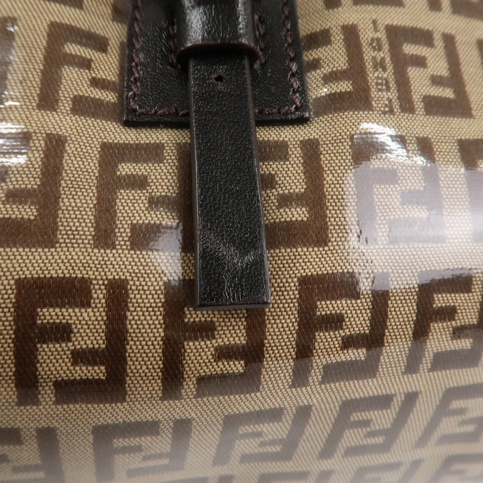 FENDI Zucchino PVC Leather Shoulder Bag Hand Bag Brown 8BL006