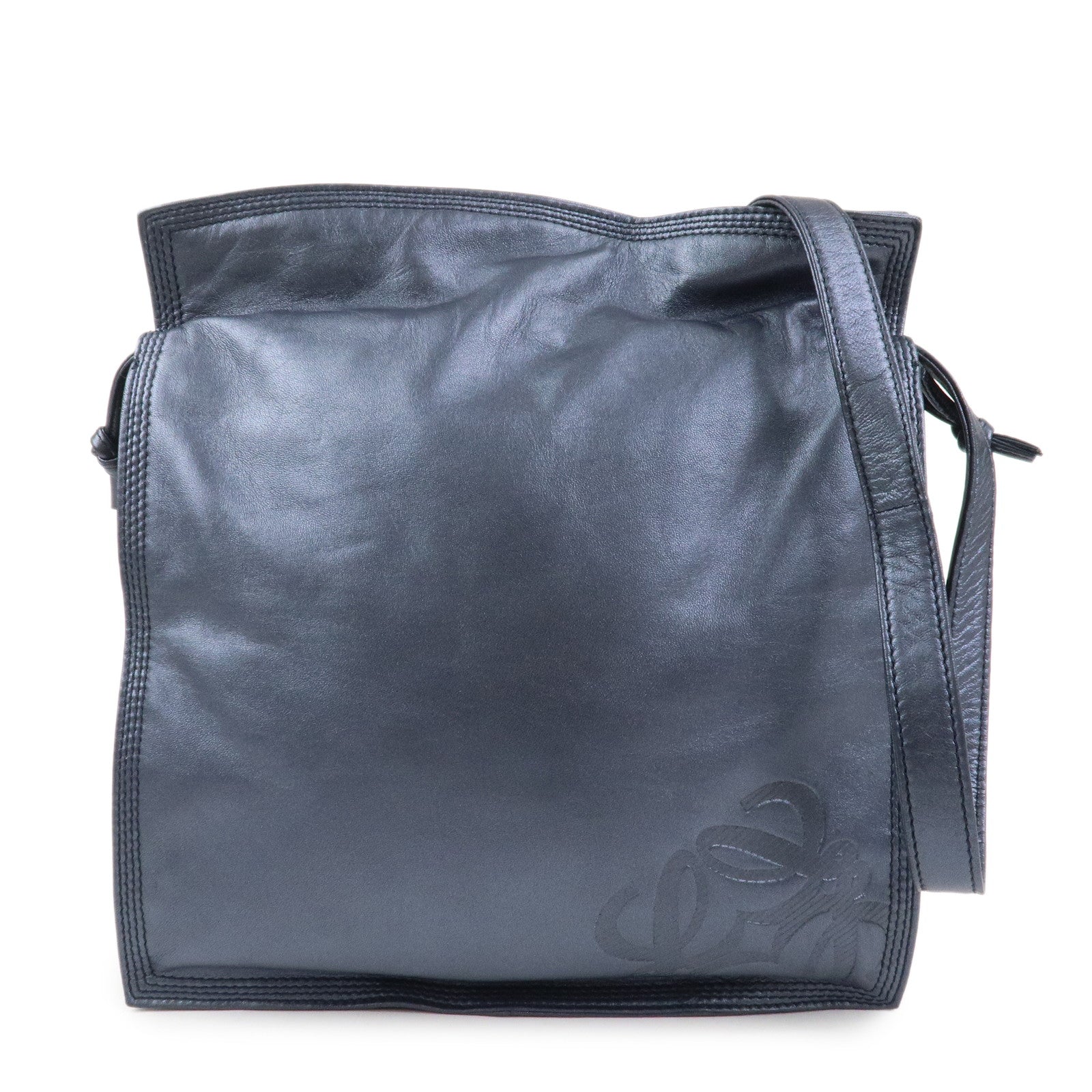 LOEWE Anagram Leather Shoulder Bag Hand Bag Metallic Blue