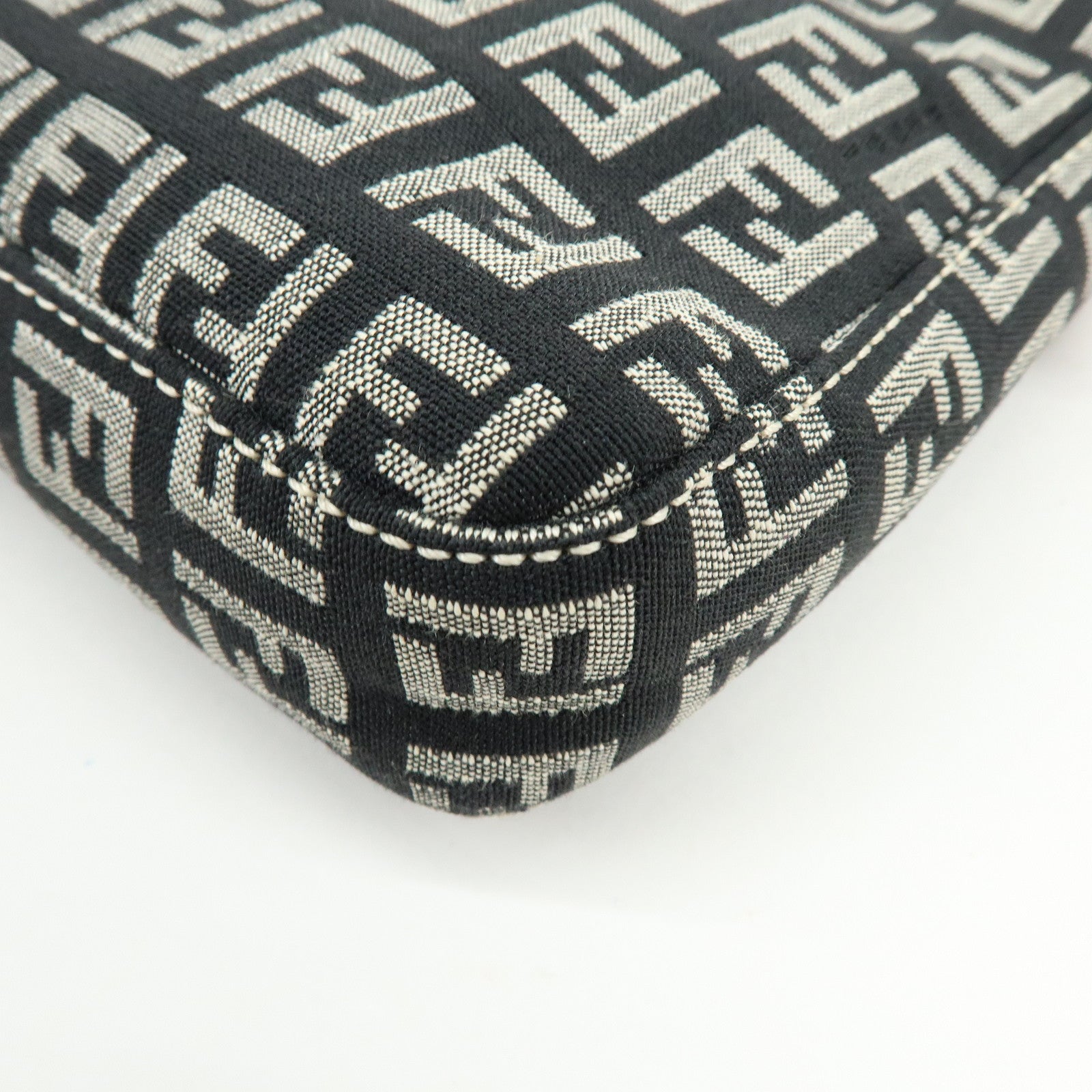 FENDI Zucchino Canvas Leather Shoulder Bag Black Orange 8BR042