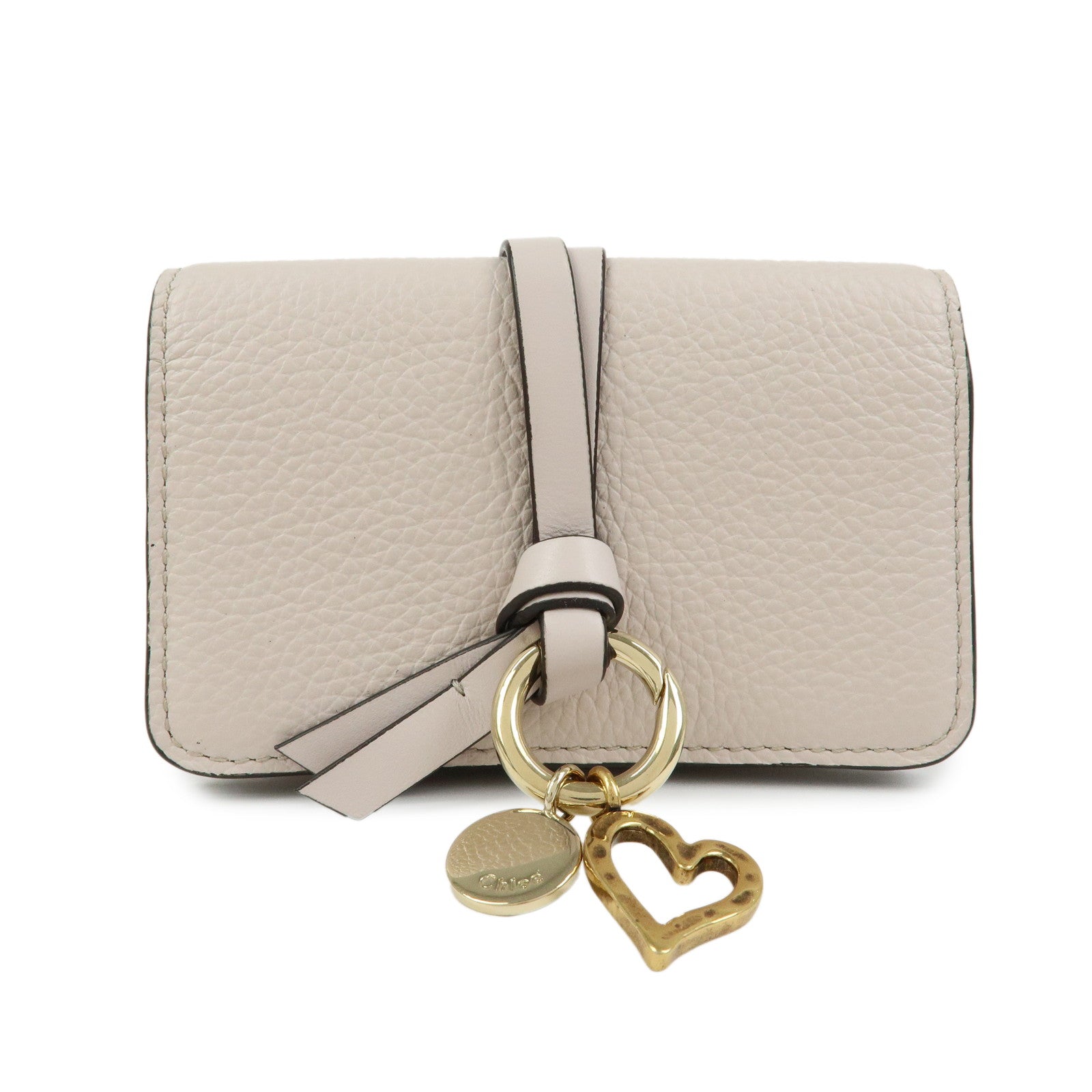 Chloe Alphabet Leather Card Case Mini Trifold Wallet Heart Ivory