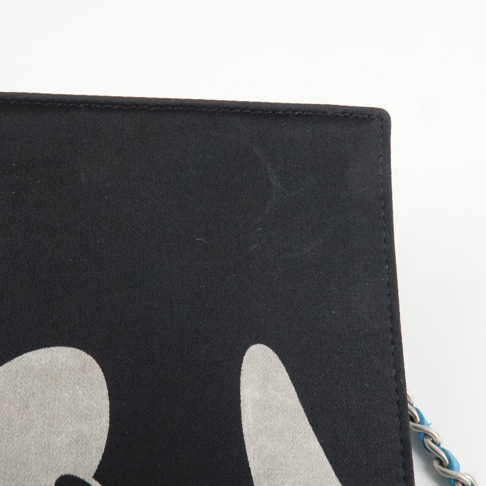 CHANEL Canvas Leather Chain Passport Case Black Multicolor