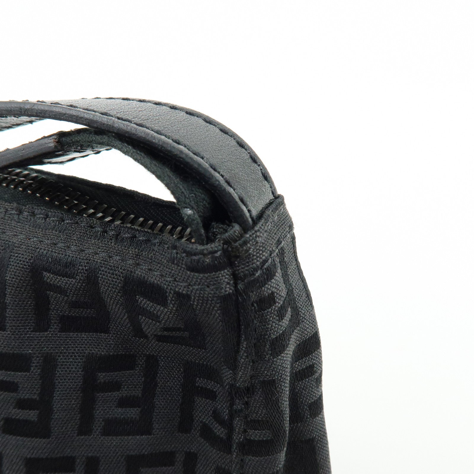 FENDI Zucchino Canvas Leather Hand Bag Pouch Black 8N0001