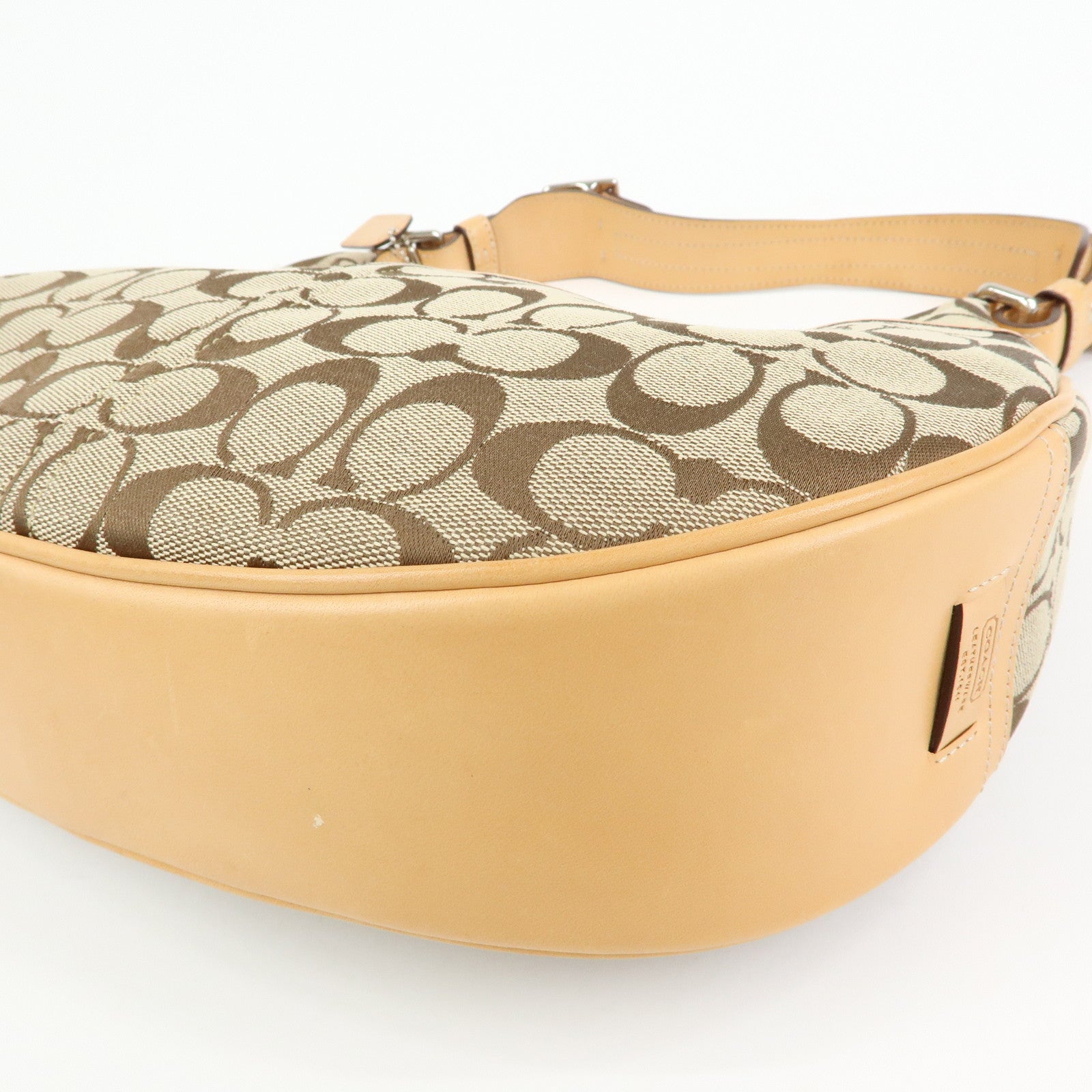 COACH Signature Canvas Leather Shoulder Bag Hand Bag Beige