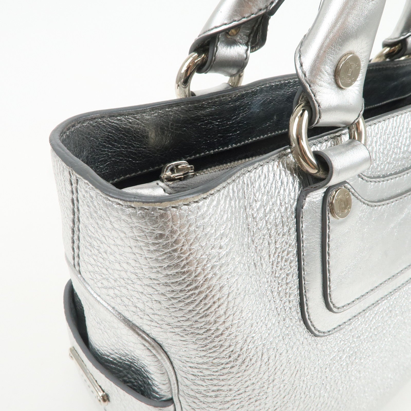 CELINE Leather Boogie Bag Hand Bag Tote Bag Silver