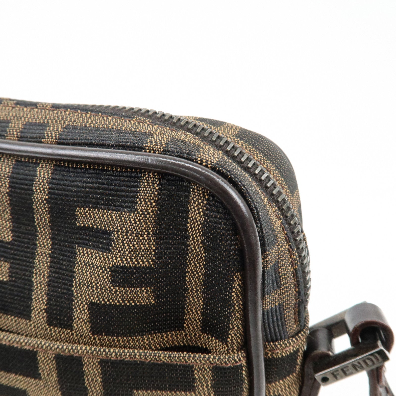 FENDI Zucca Canvas Leather Shoulder Bag Crossbody Bag Brown 8BT053
