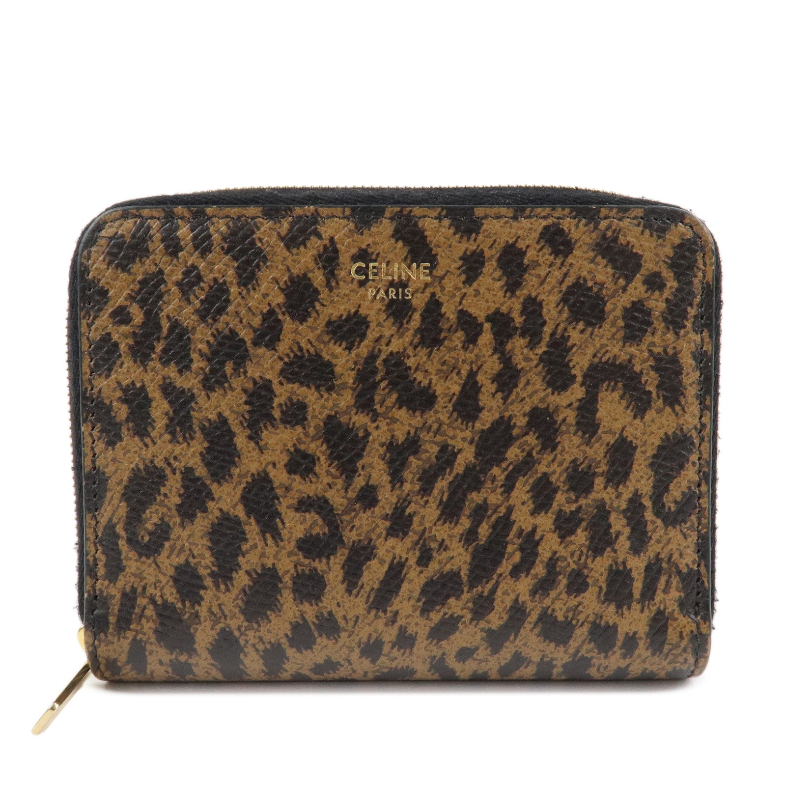 CELINE Leather Round Zippy Compact Wallet Brown Used
