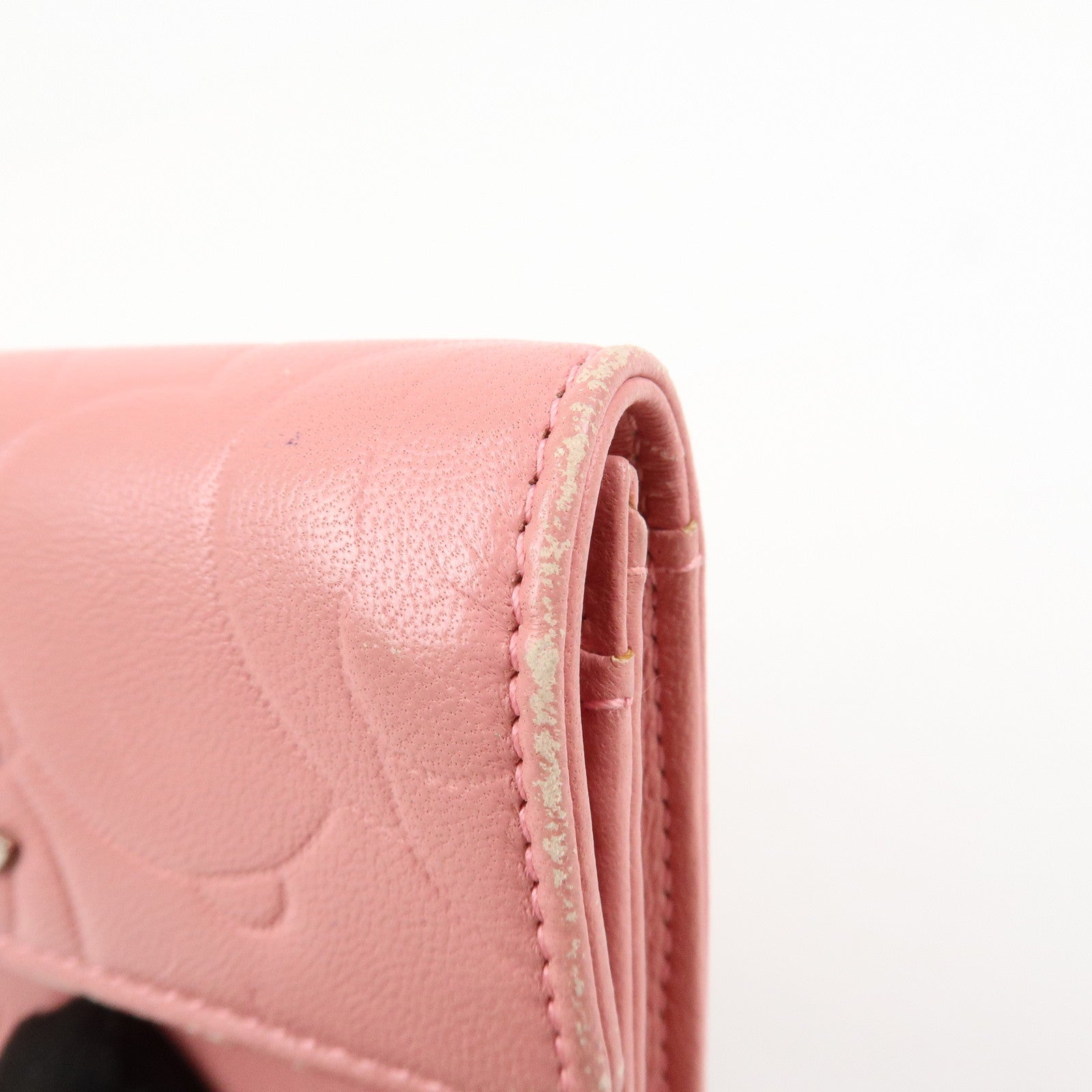 CHANEL Camellia COCO Mark Leather Card Case Card Holder Pink