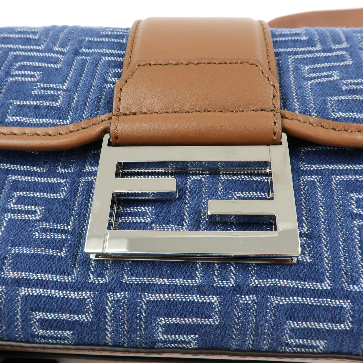 FENDI Zucca Canvas Leather Shoulder Bag Double Bucket Blue 7VA649