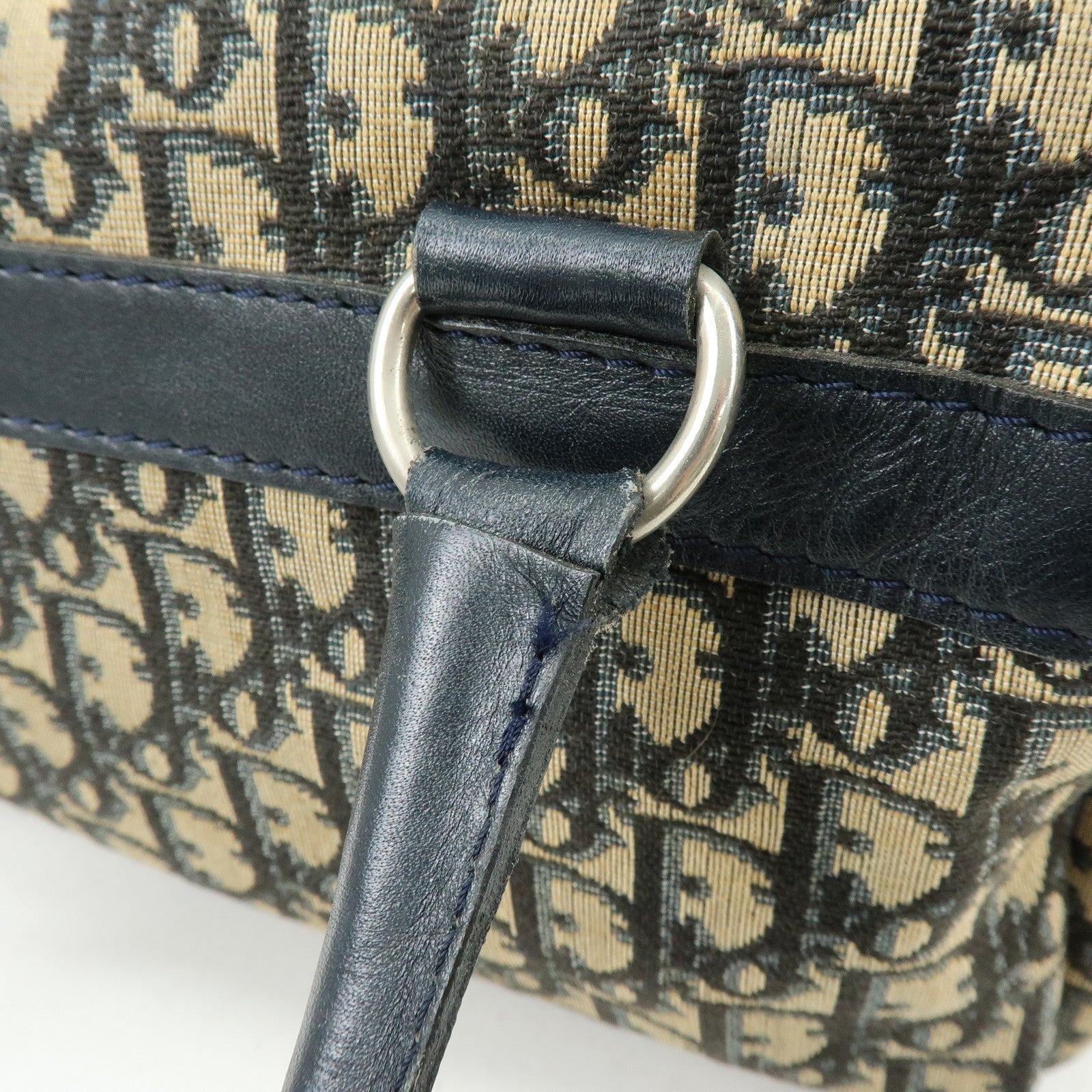 Christian Dior Trotter Leather Boston Bag Hand Bag Beige Navy