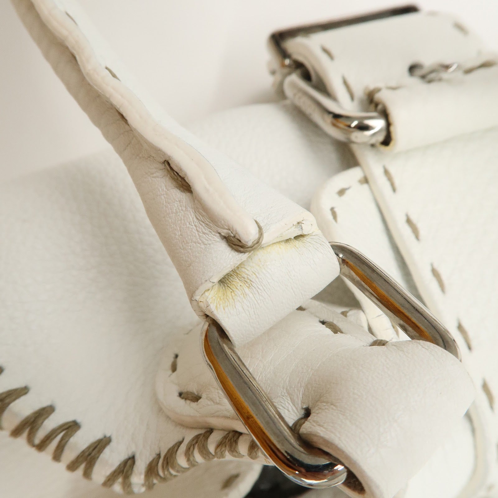 FENDI Seleria Leather Hand Bag White Silver HDW 8BR439