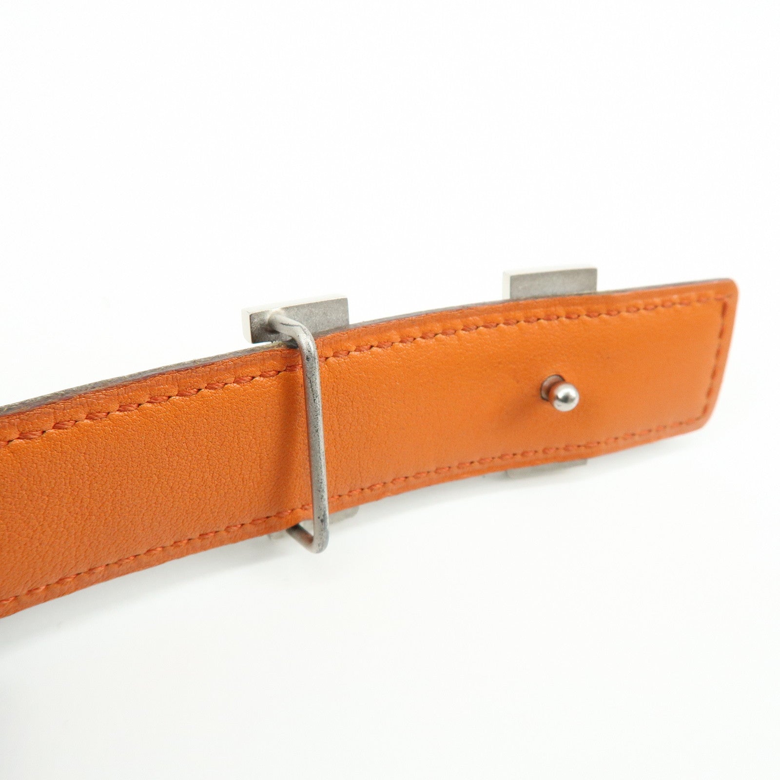 HERMES Leather H Buckle □B Stamped Reversible Constance Belt Brown