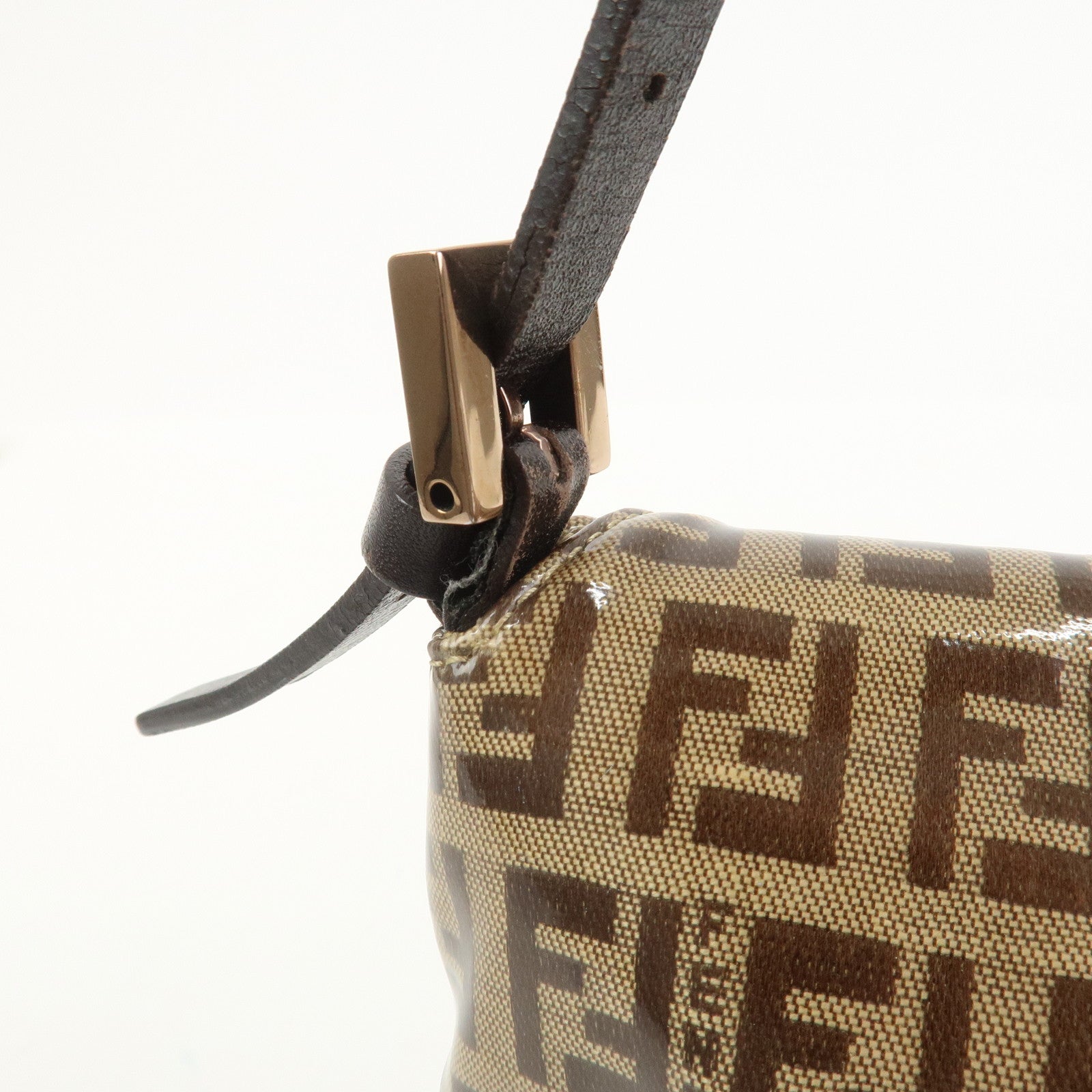 FENDI Zucchino PVC Canvas Leather Shoulder Bag Brown 8BR002