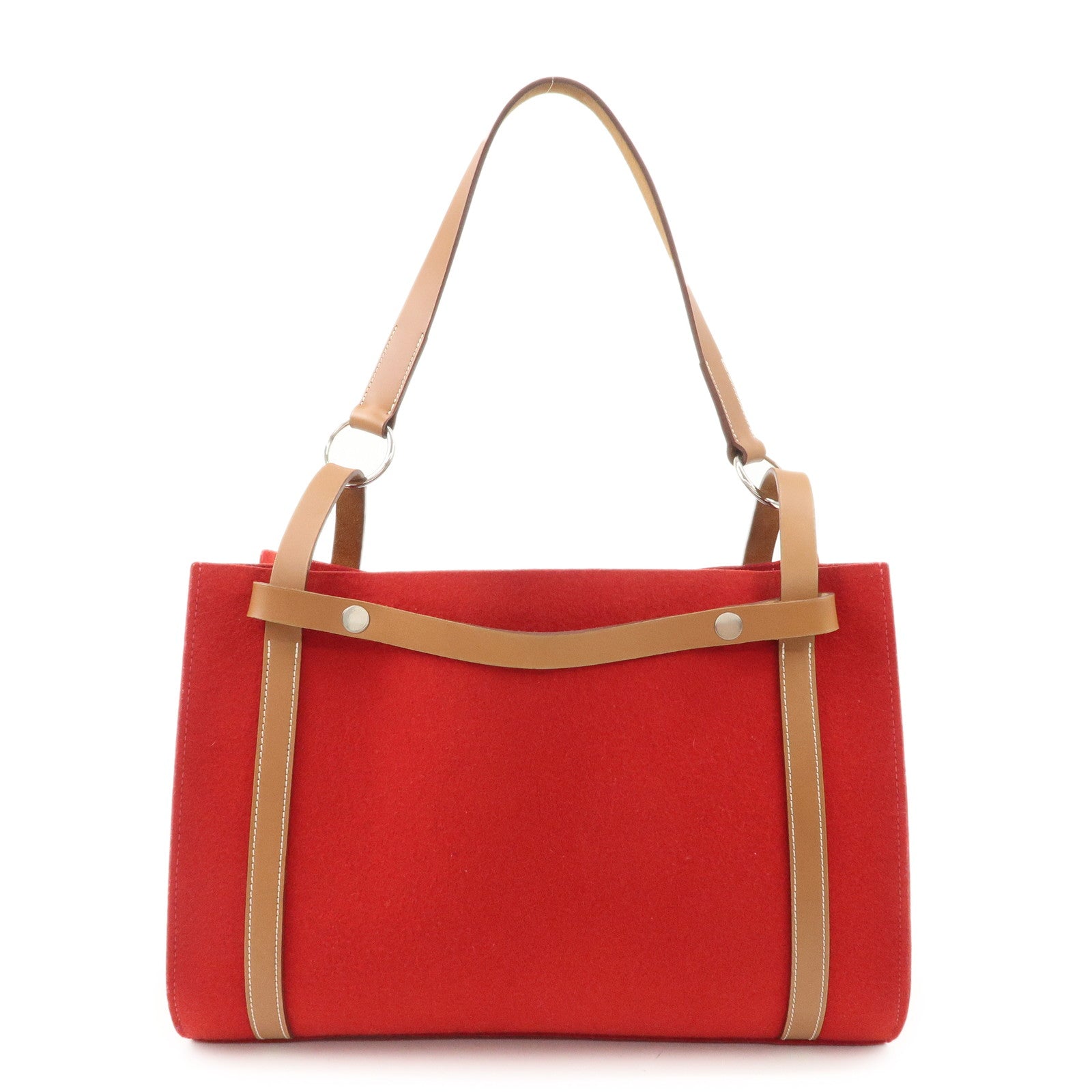 HERMES Leather Felt Cabalicol P Stamped Shoulder Bag Beige Red Used