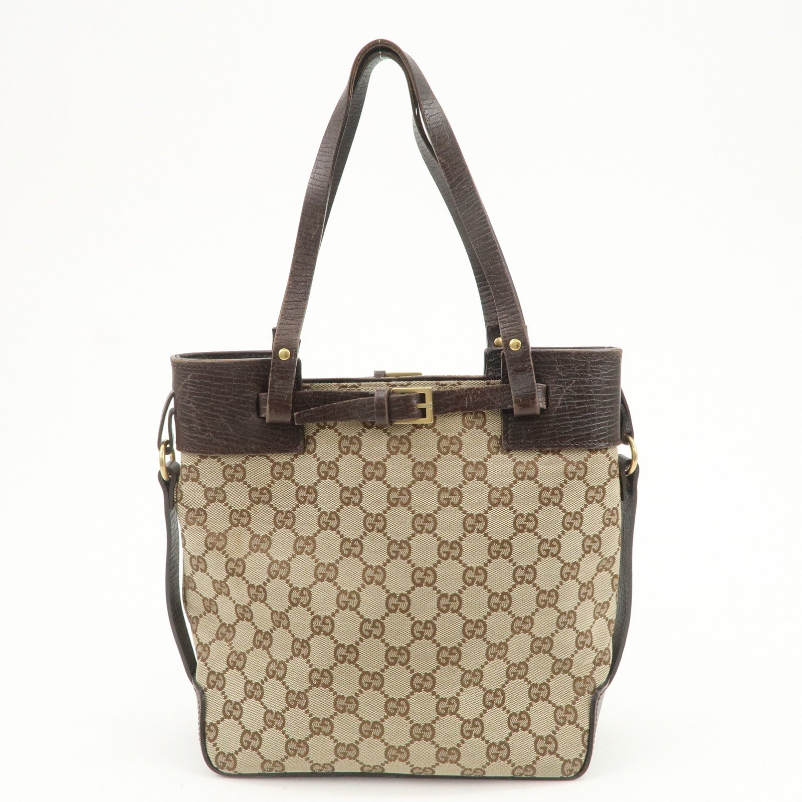 GUCCI GG Monogram Canvas Leather Tote Bag Shoulder Bag Brown 107757